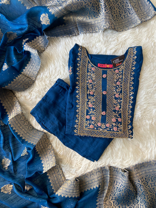 Pure Silk Kurti Pant Dupatta Set