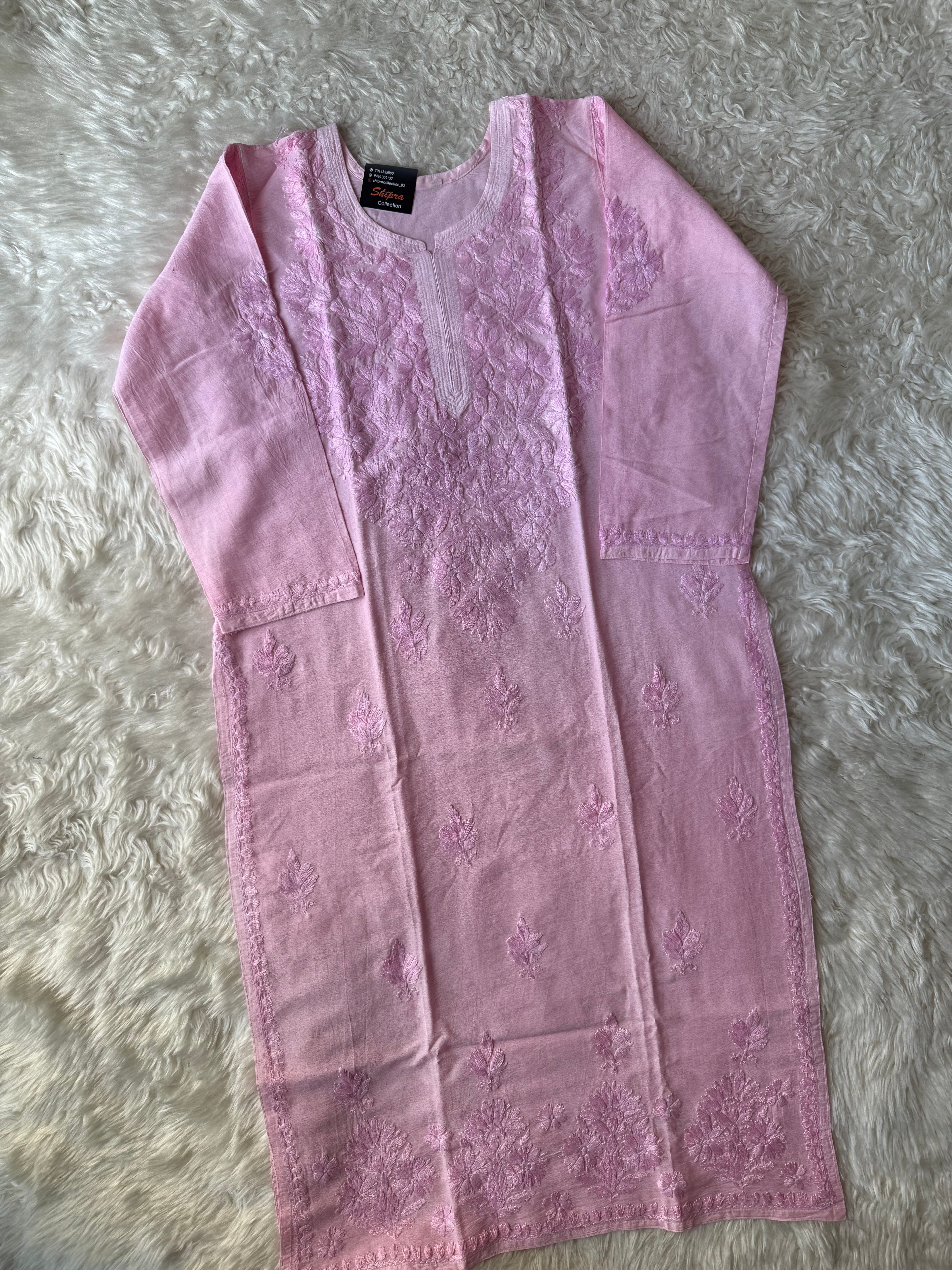 Chanderi Silk Chikankari Kurti Pant Dupatta Set