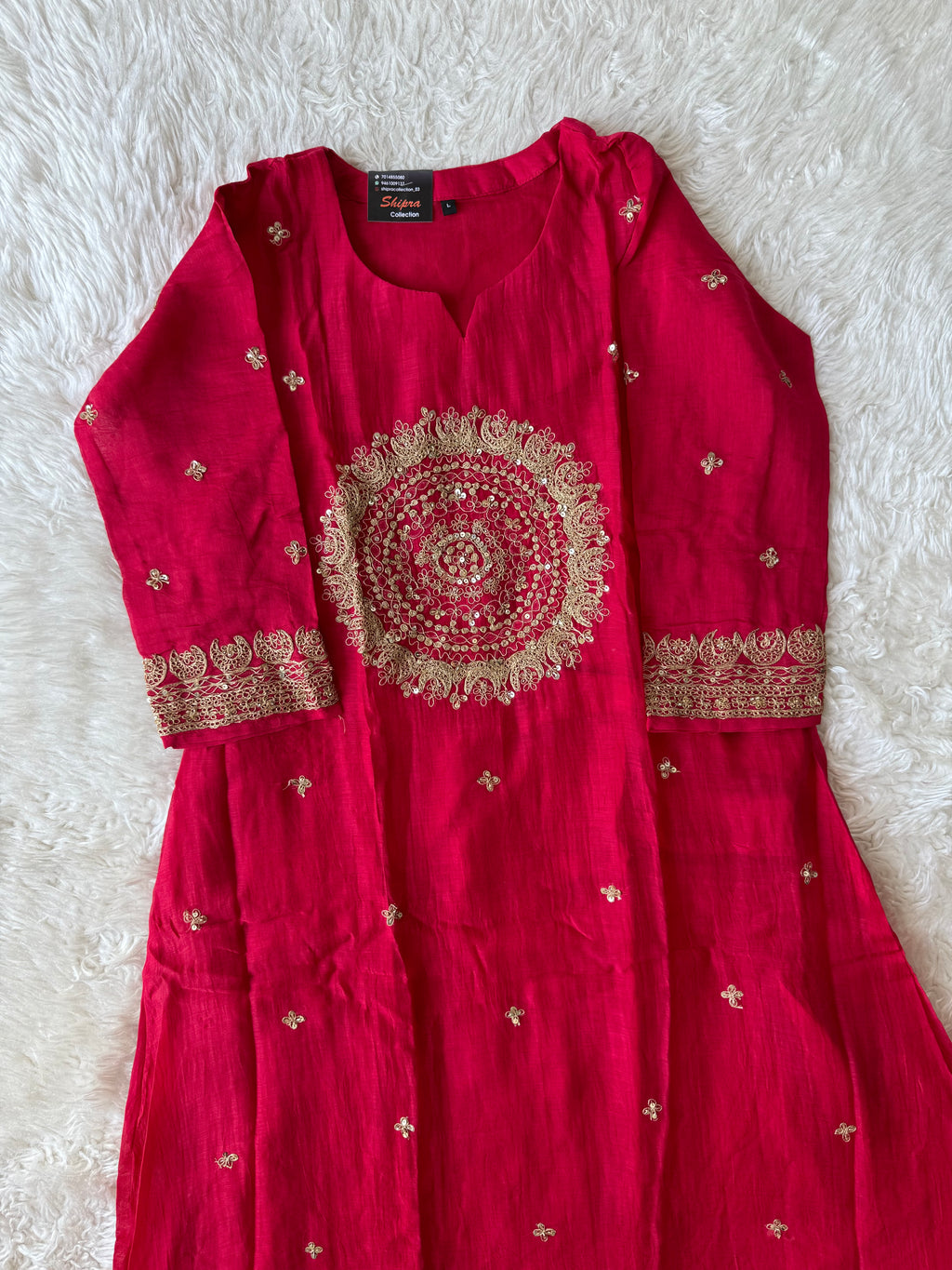 Pure Mul Chanderi Kurti Pant Dupatta Set