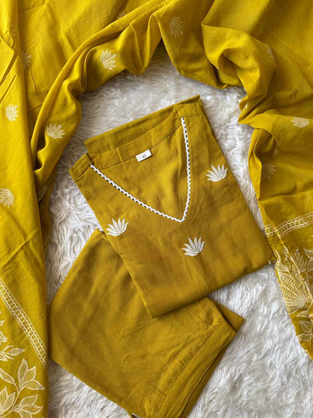 Khadi Cotton Kurti Pant Dupatta Set