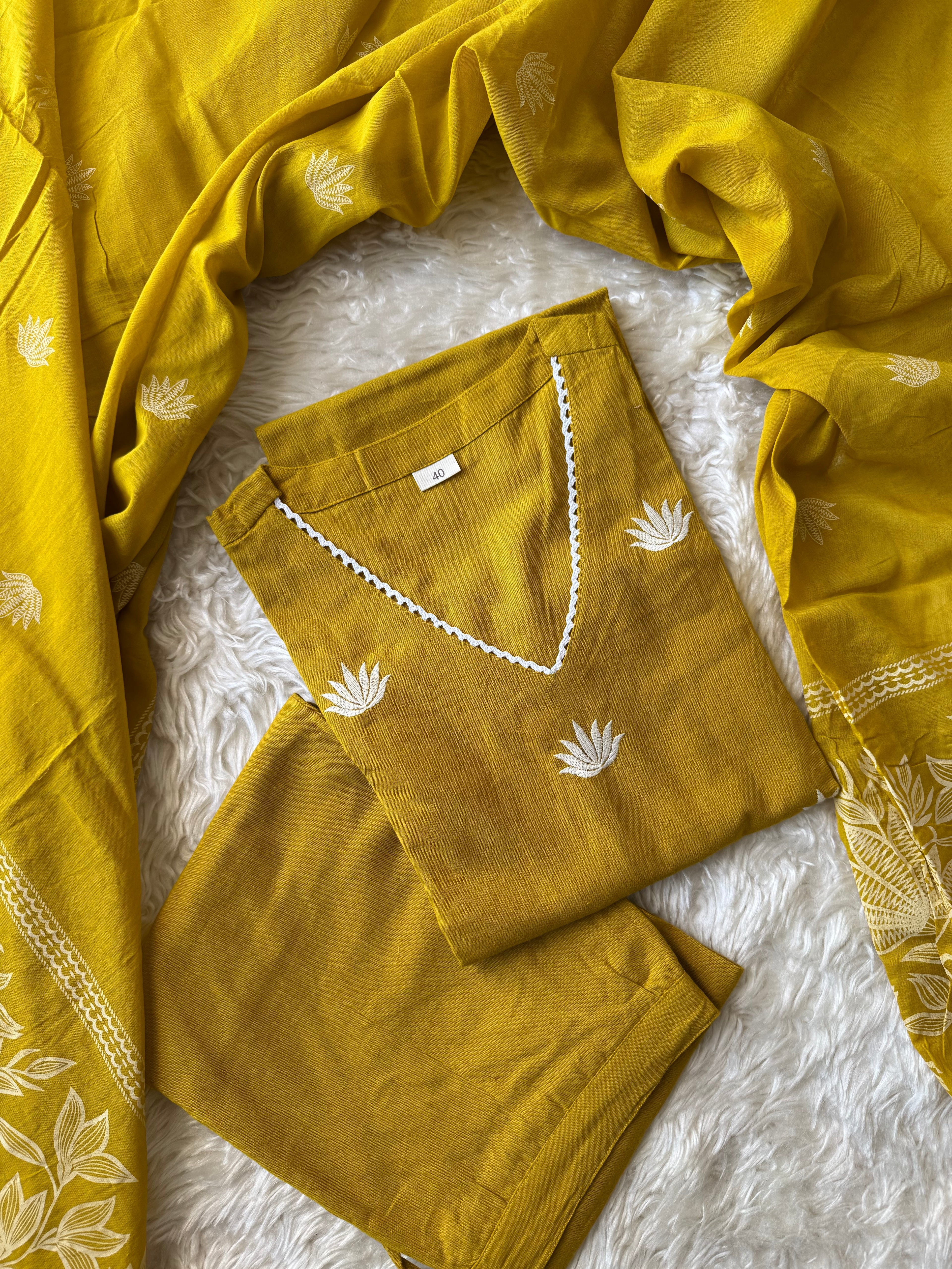 Khadi Cotton Kurti Pant Dupatta Set