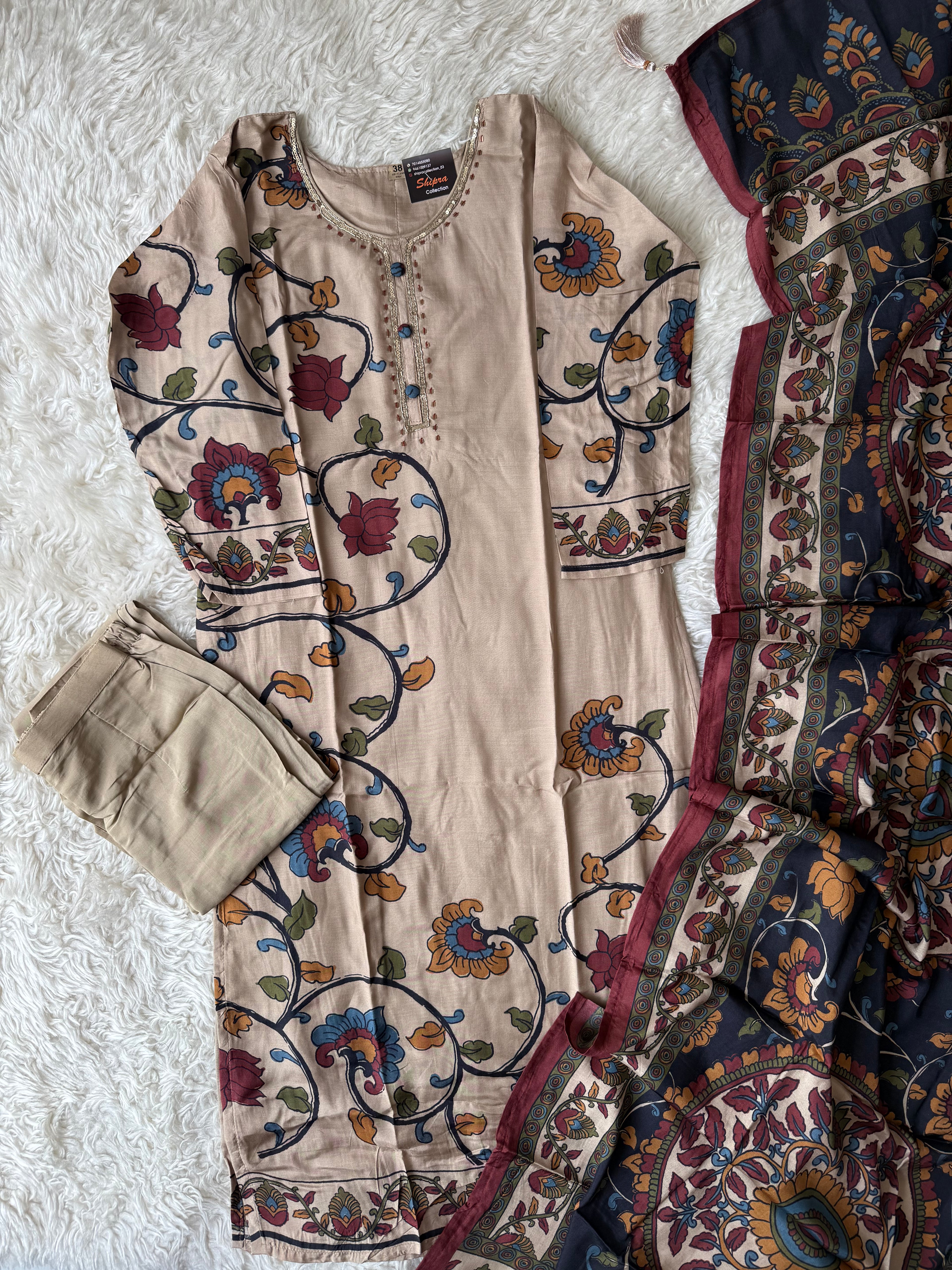 Crepe Silk Kurti Pant Dupatta Set