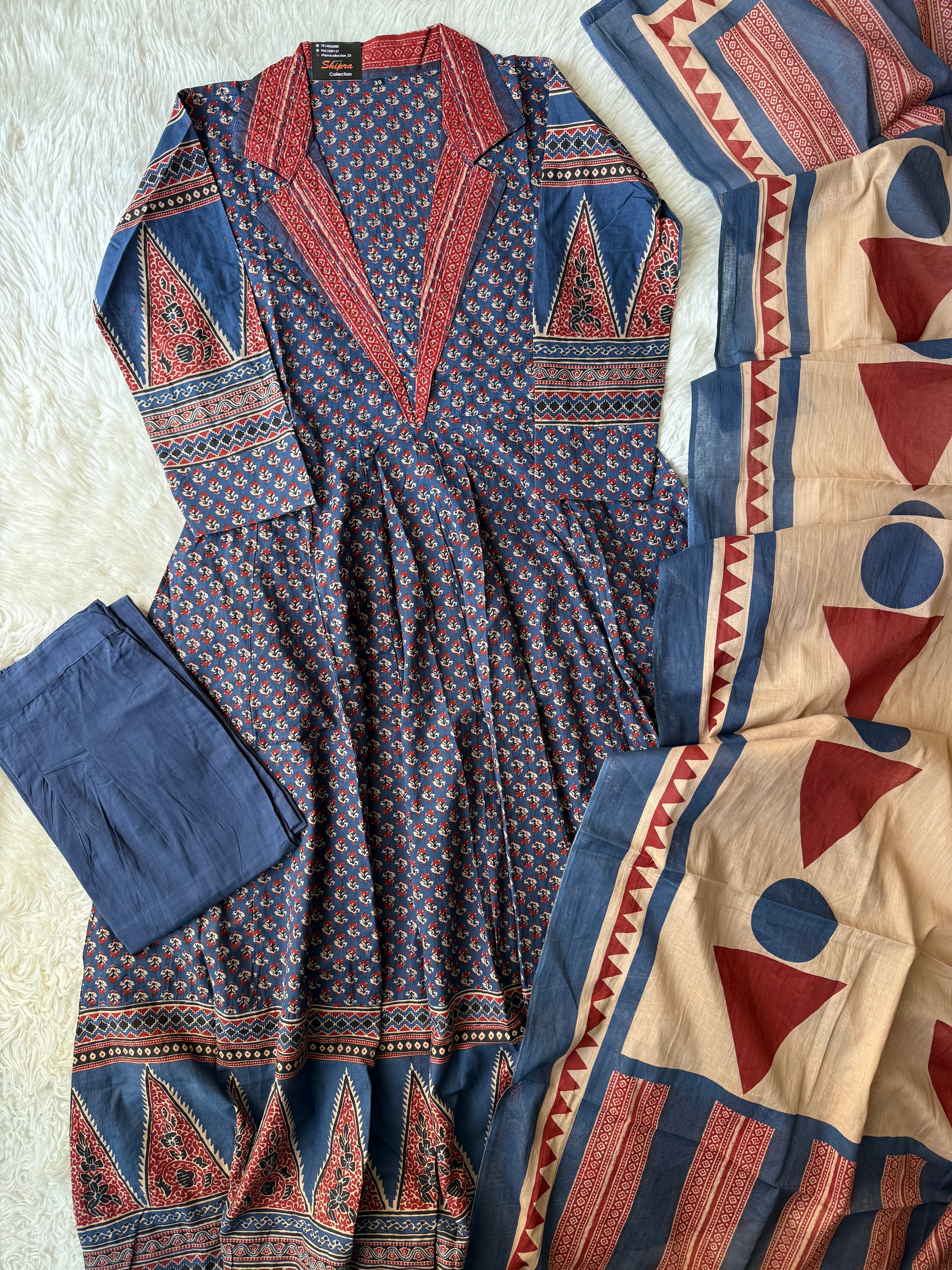 Premium Cotton Flare Kurti Pant Dupatta Set