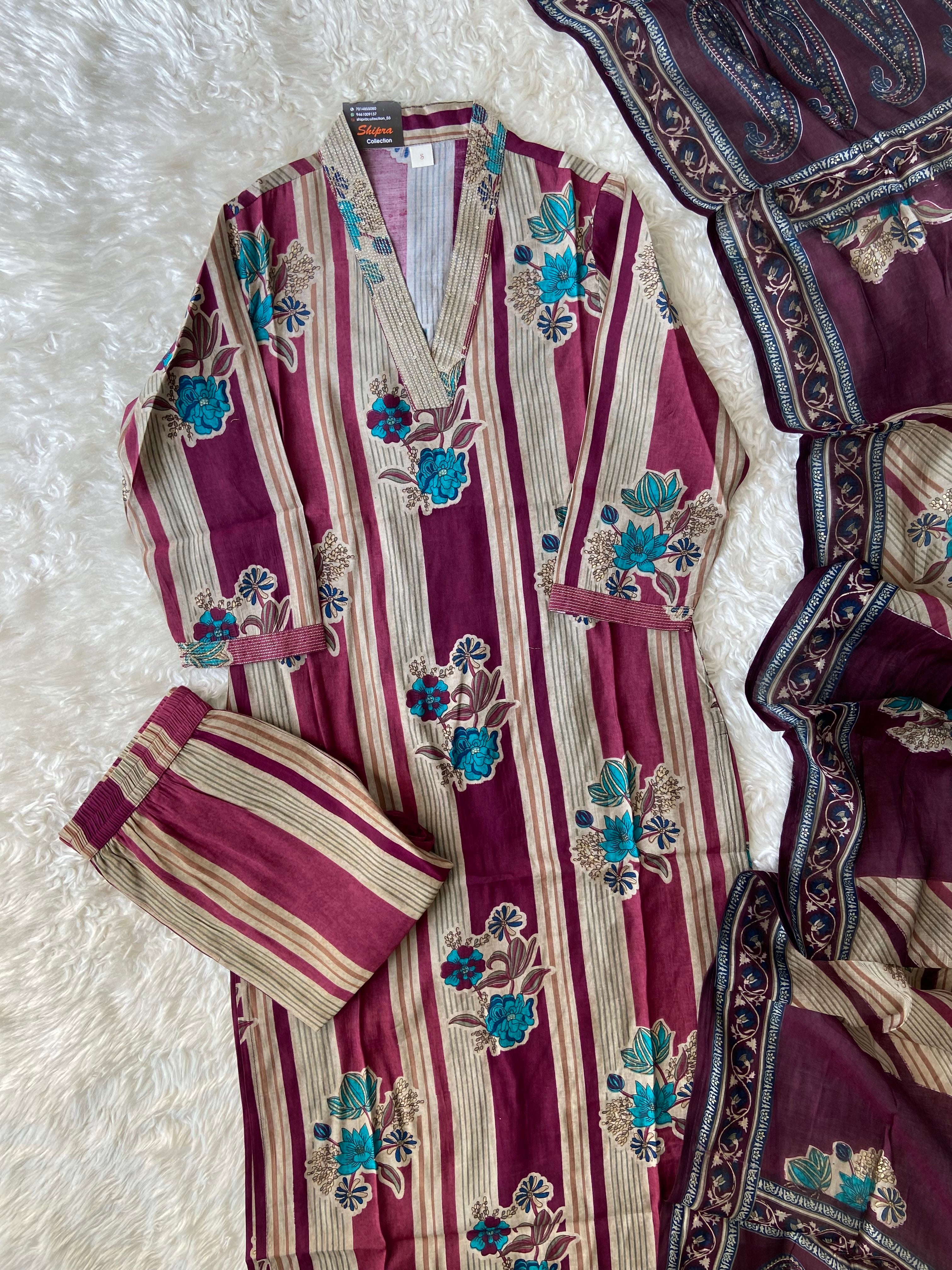 Muslin Silk Kurti Pant Dupatta Set