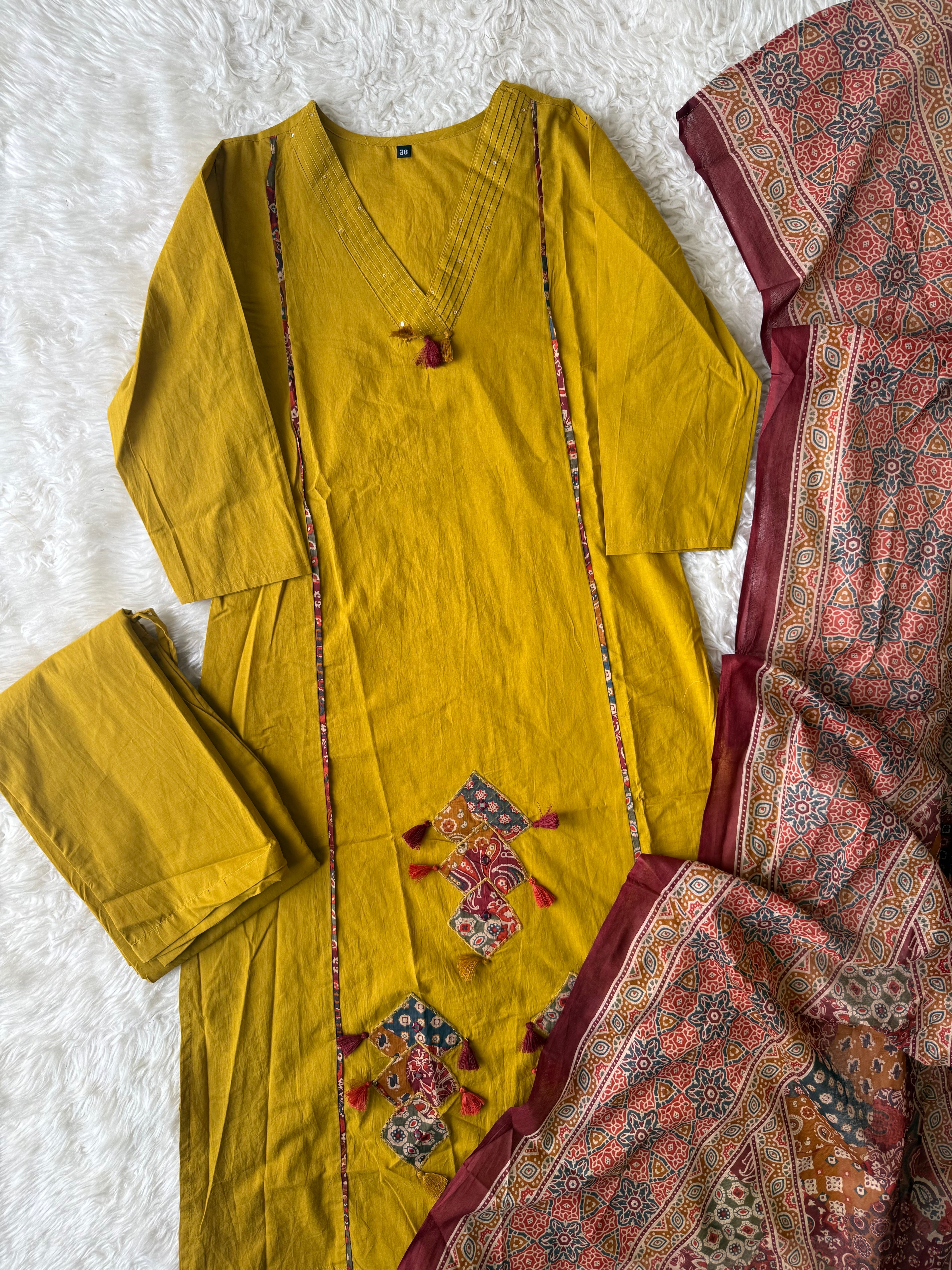 Pure Cotton Aline Kurti Plazo Dupatta Set