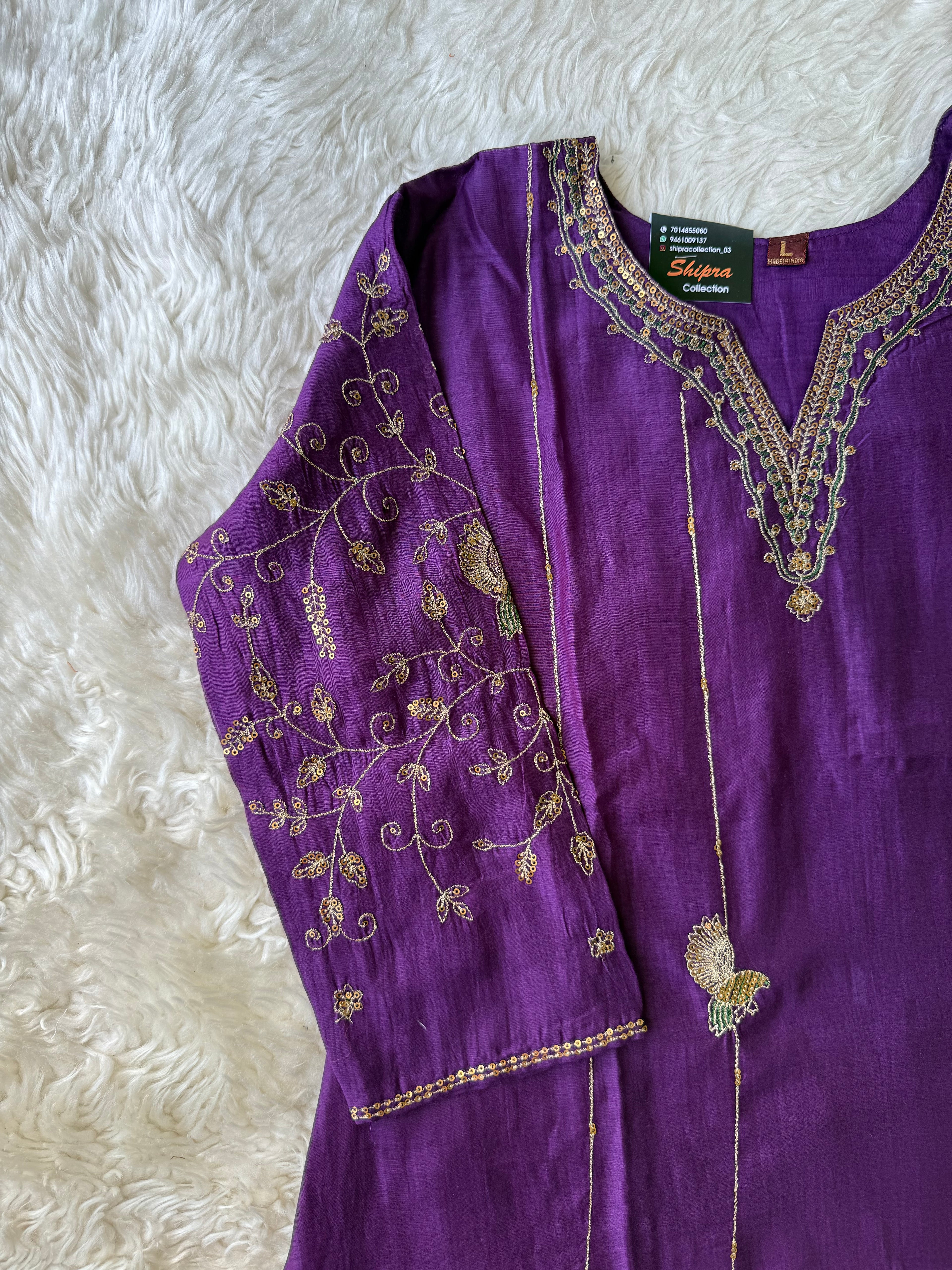 Mul Chanderi Kurti Pant Dupatta Set