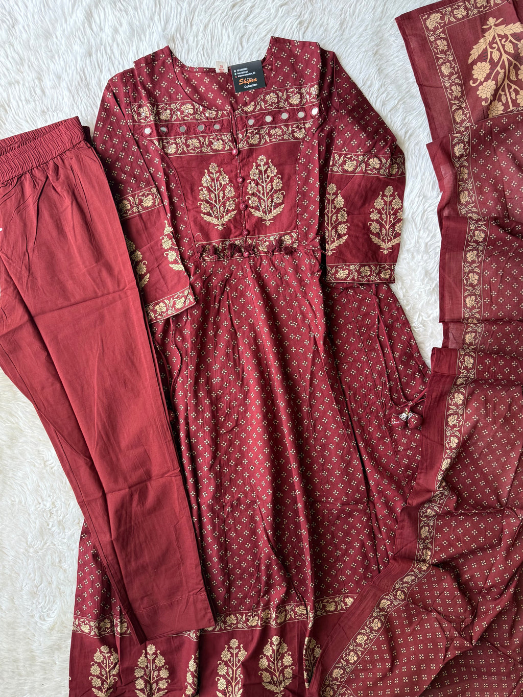 Premium Cotton Flare Kurti Pant Dupatta Set