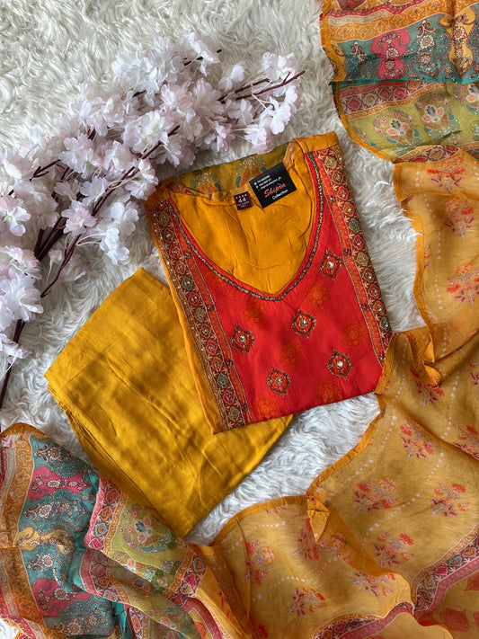 Organza Georgette Kurti Pant Dupatta Set