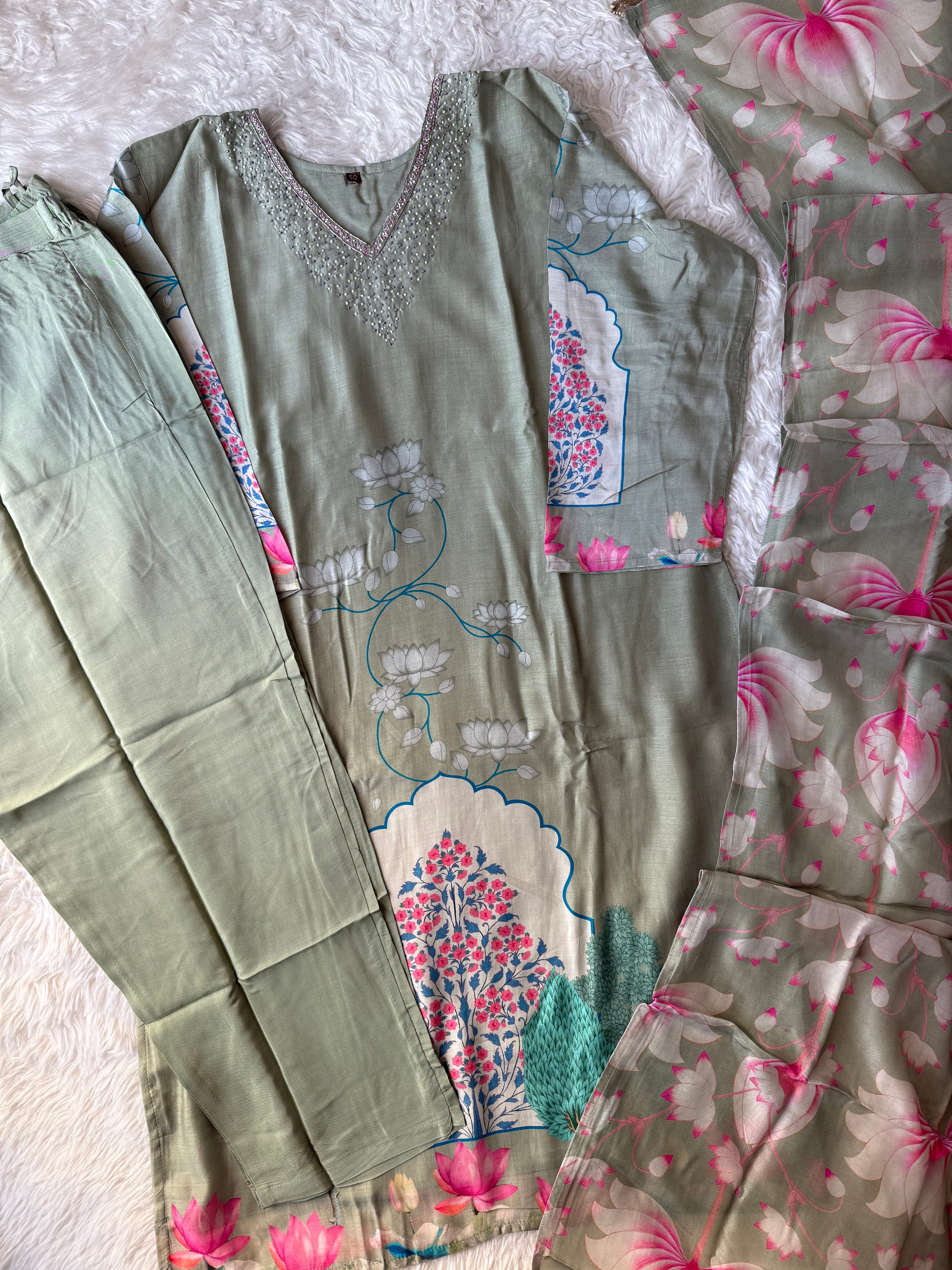 “Plus Size” Russian Silk Kurti Pant Dupatta Set