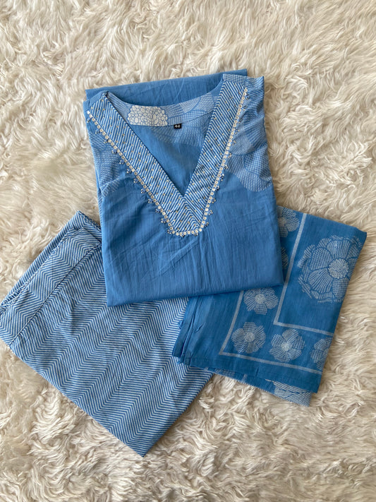Premium Cotton Kurti Pant Dupatta Set