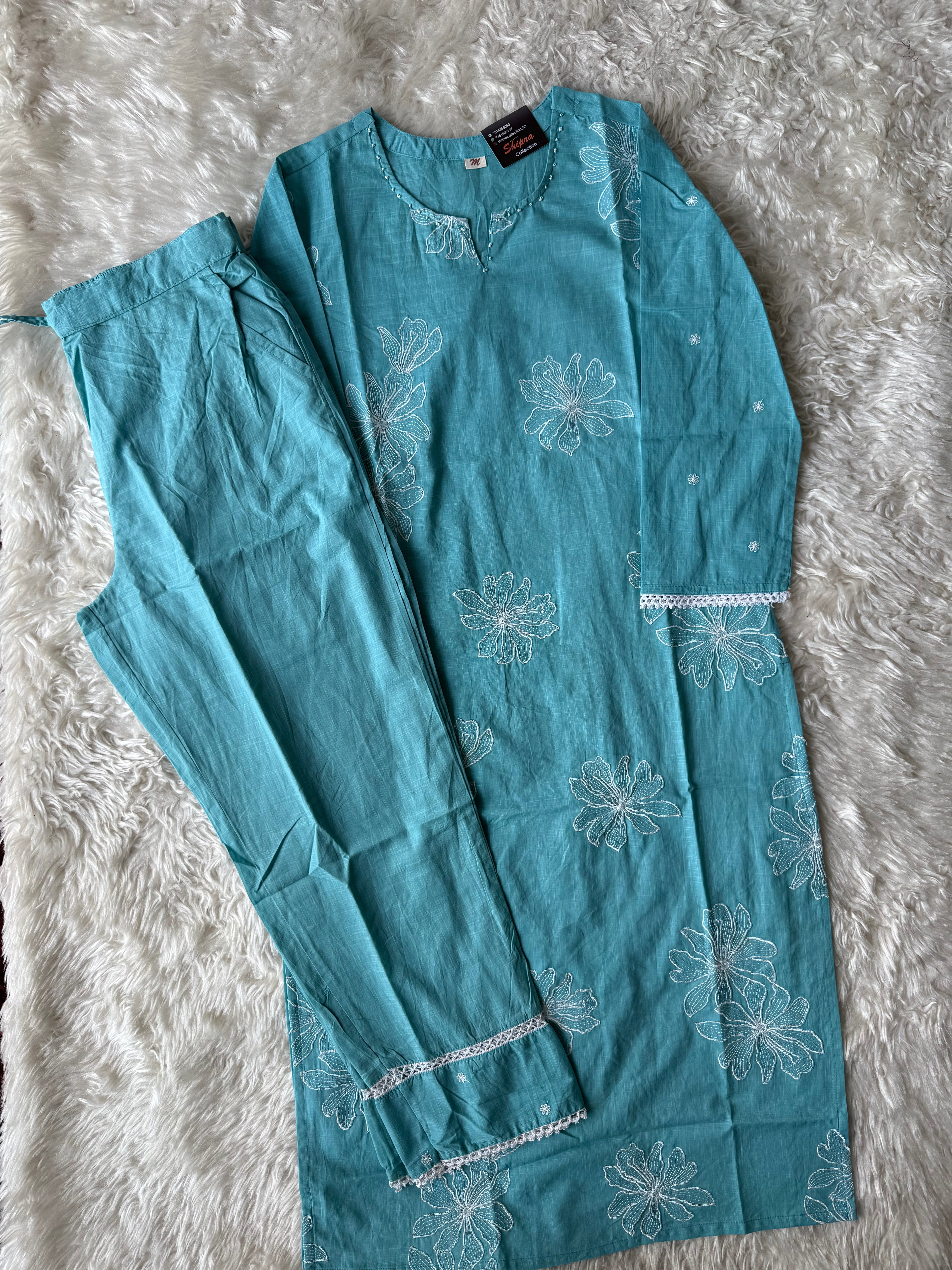 Slub Cotton Kurti Pant Set