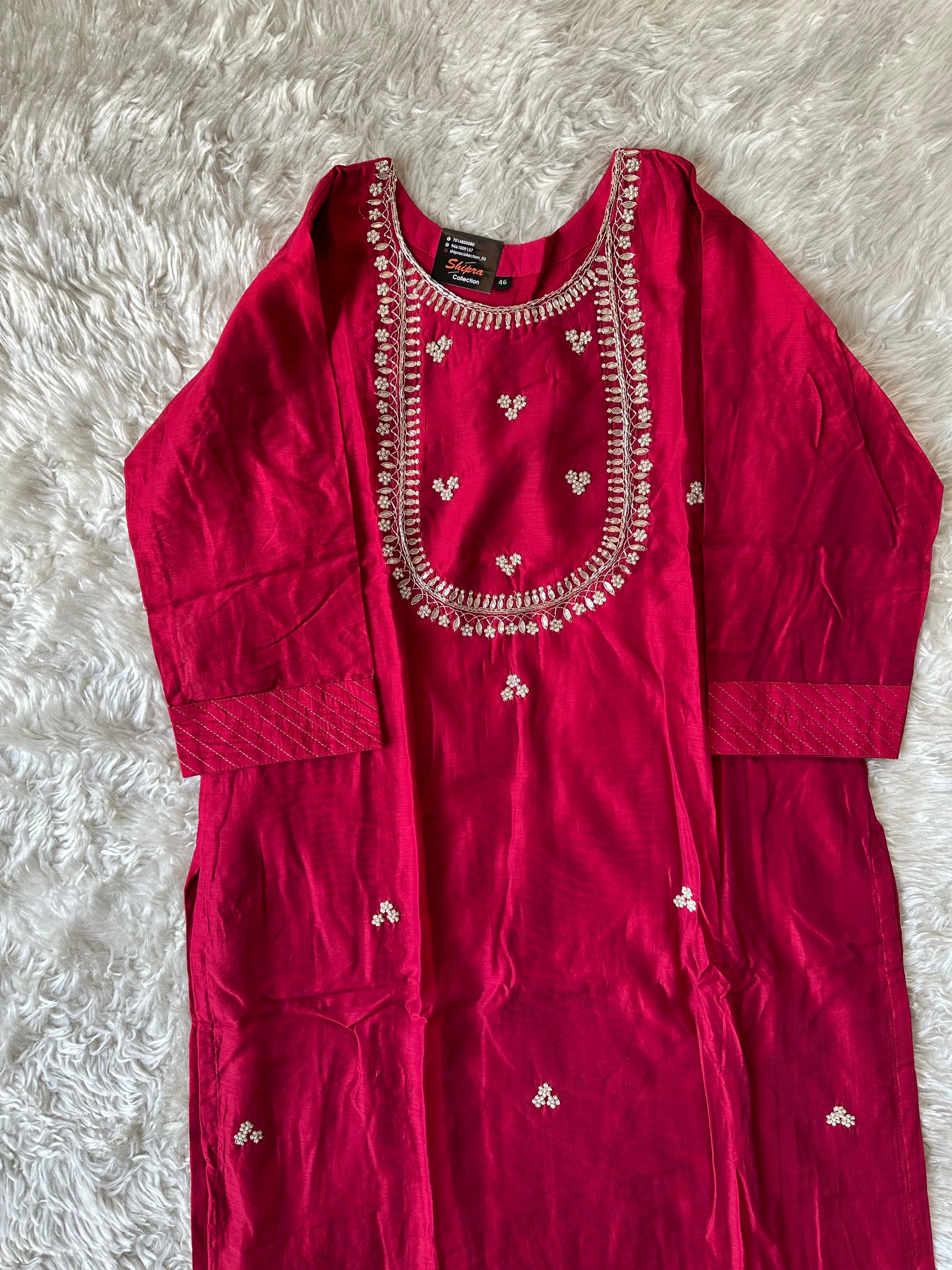 Chanderi Silk Kurti Pant Dupatta Set