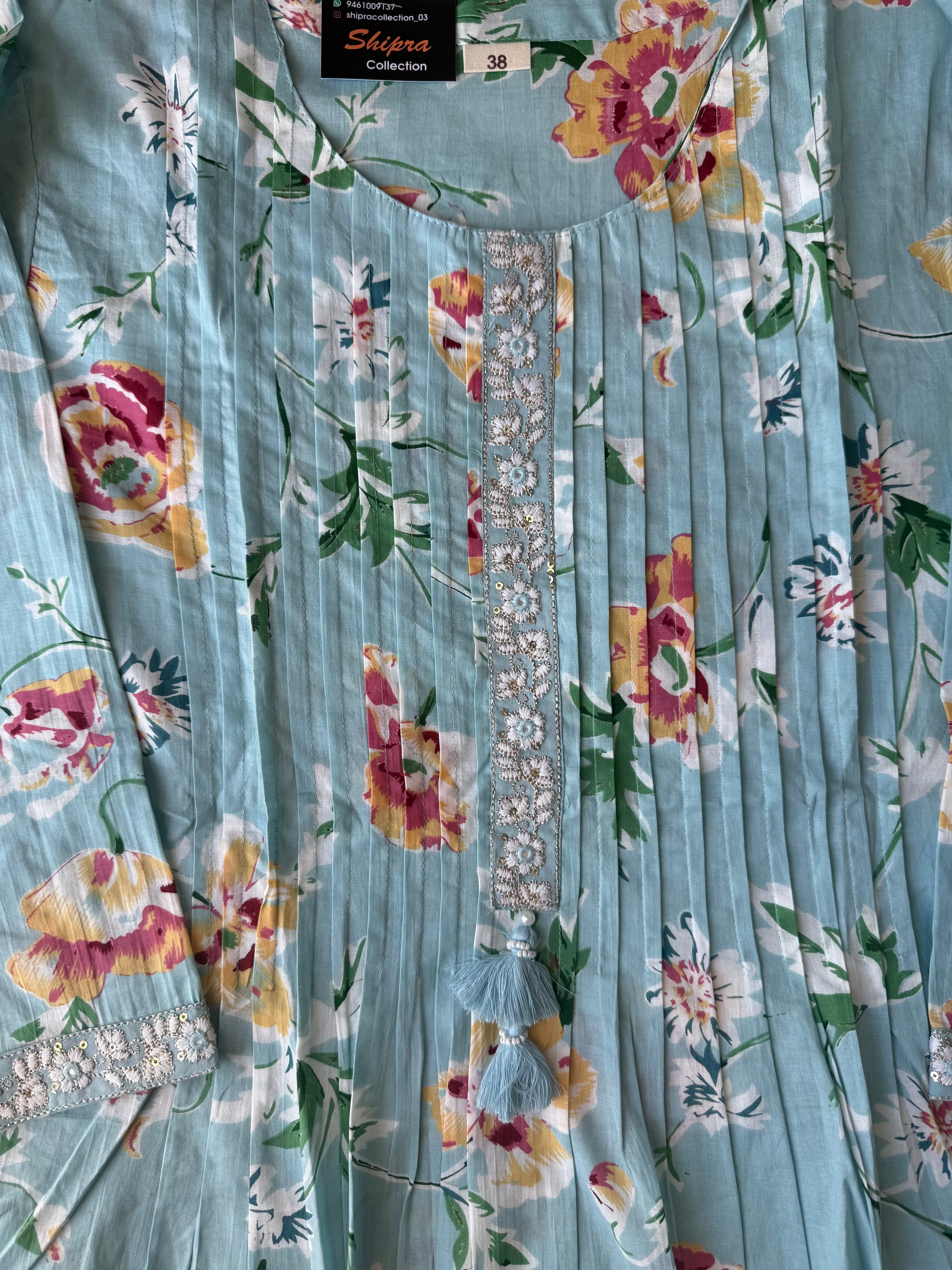 Premium Cotton Aline Kurti Pant Dupatta Set