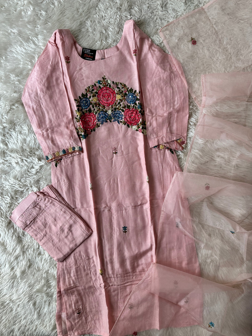 Dola Silk Embroidery Kurti Pant Dupatta Set