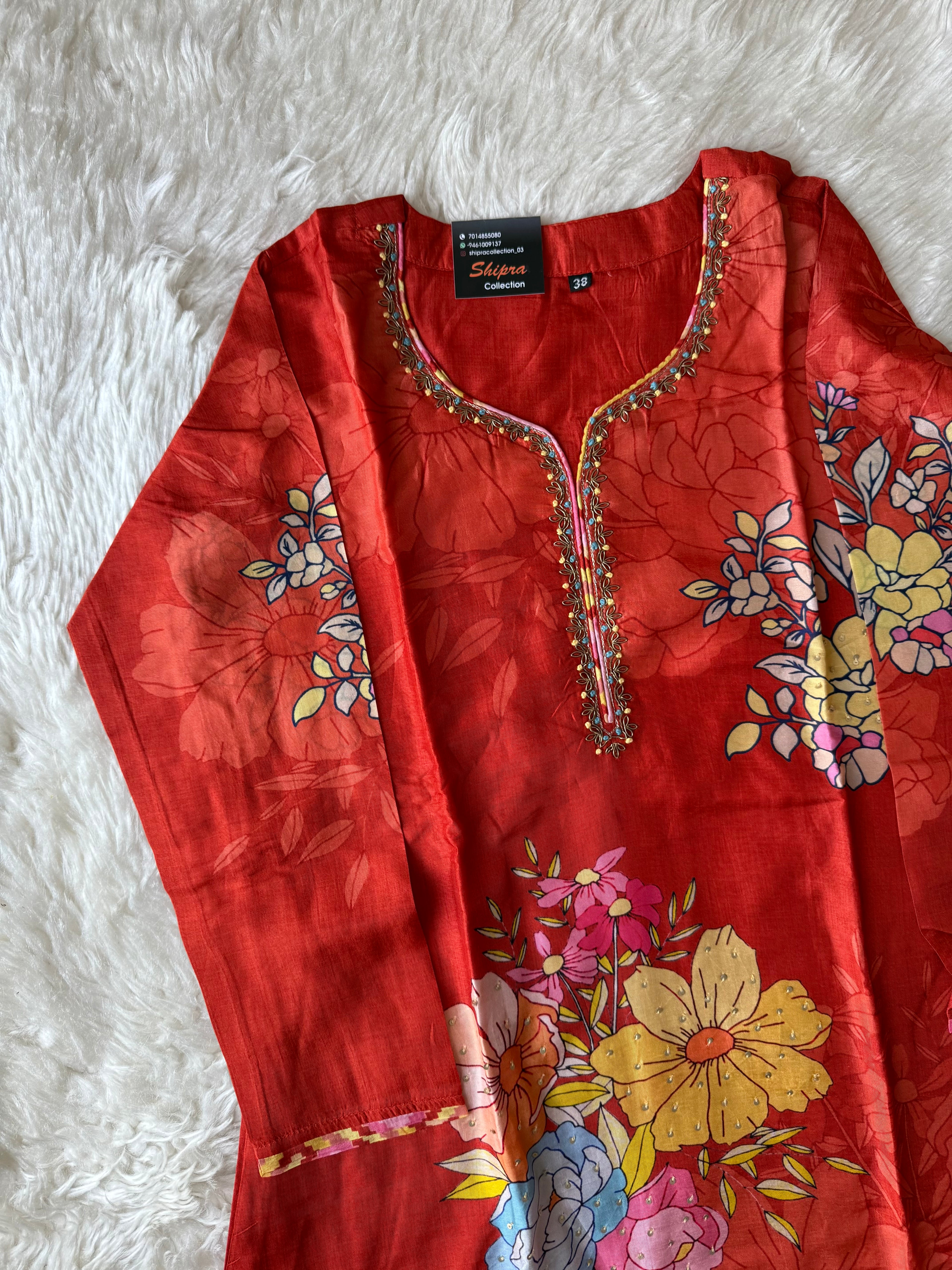 Russian Silk Kurti Pant Dupatta Set