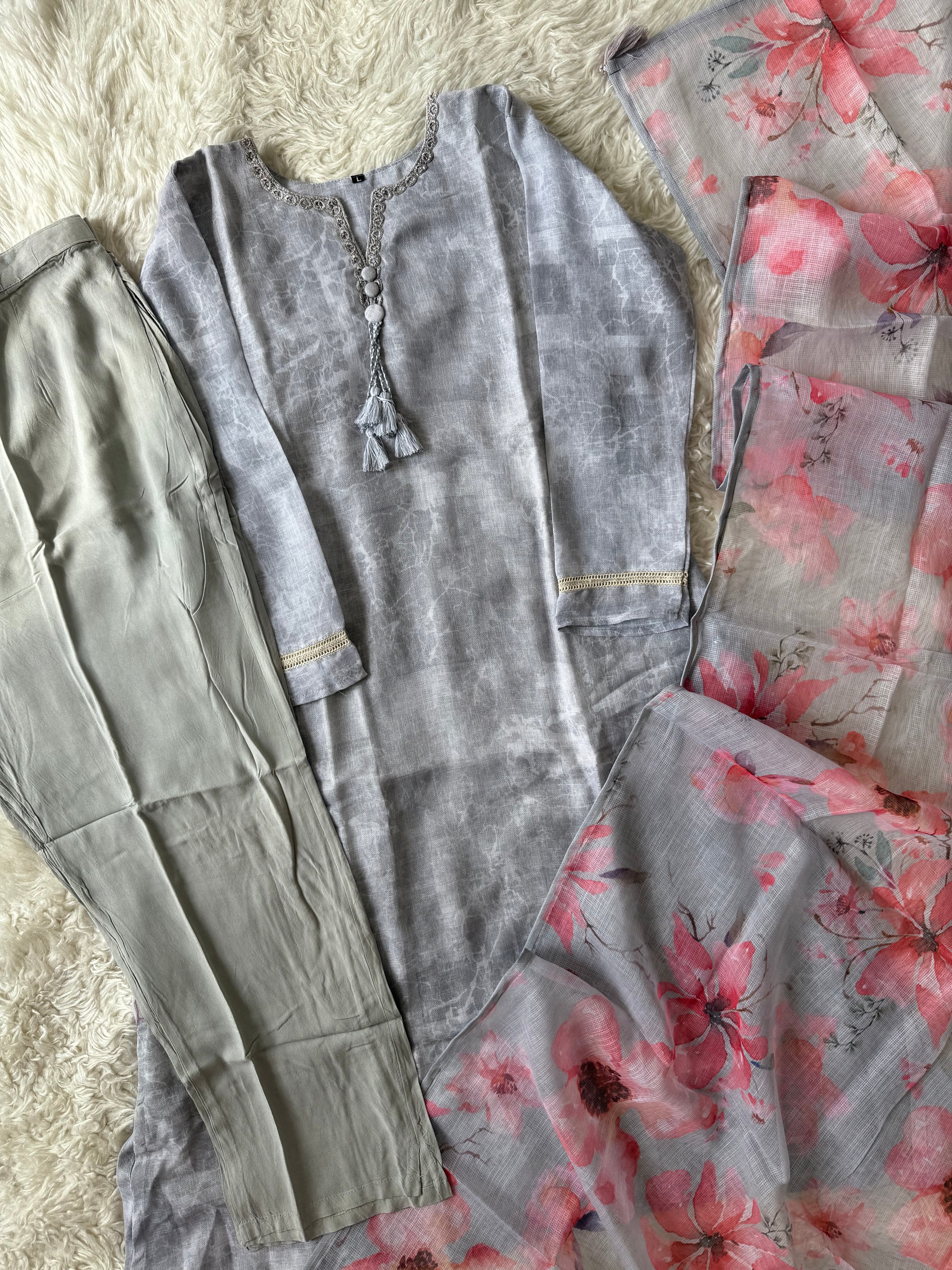 Linen Kurti Pant Dupatta Set