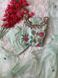 “Plus size” Dola Silk Embroidery Kurti Pant Dupatta Set