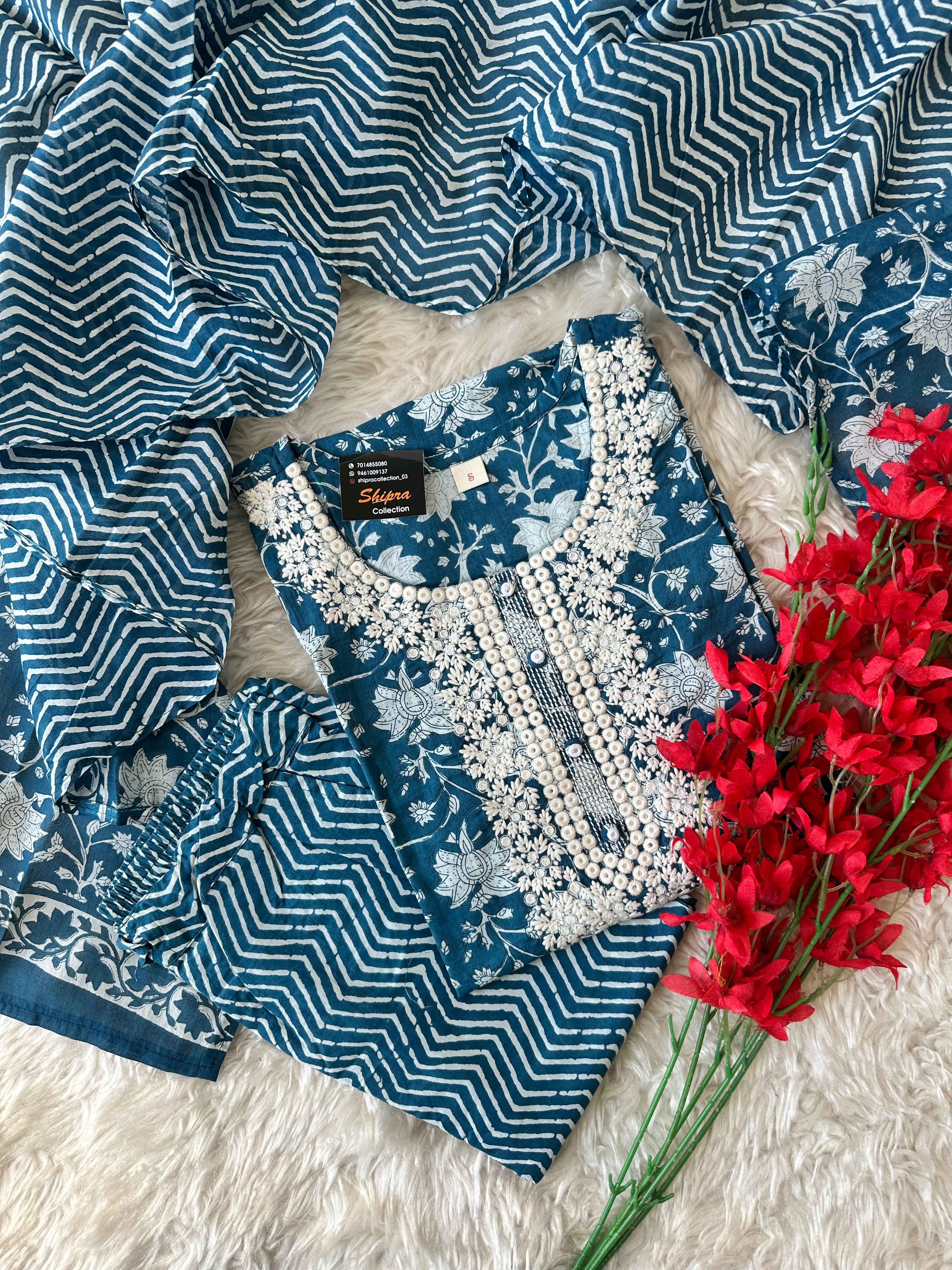 Premium Cotton Kurti Pant Dupatta Set