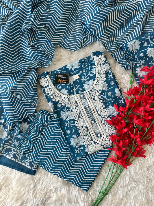 Steal Deal 🚨 Premium Cotton Kurti Pant Dupatta Set