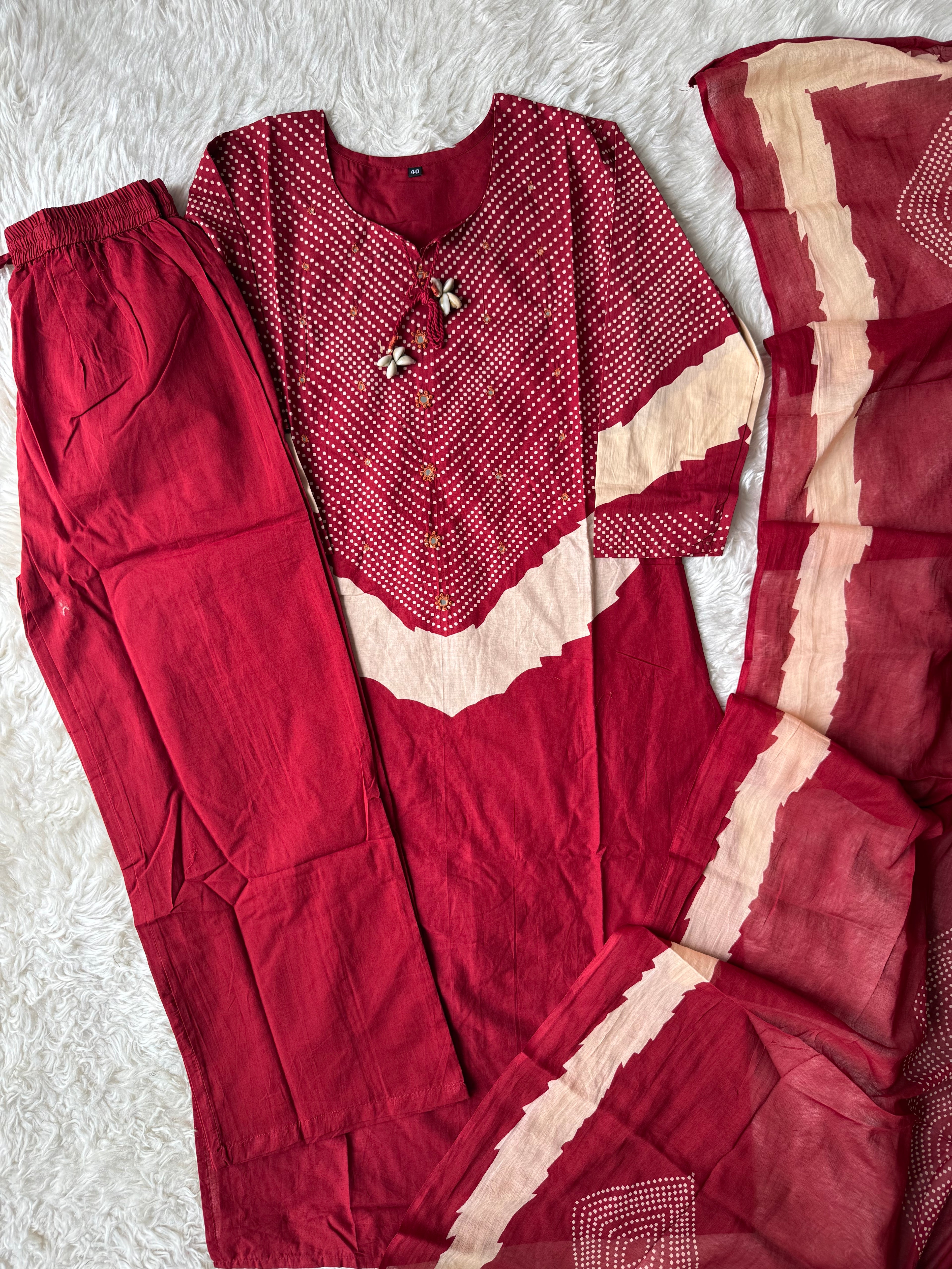 Pure Cotton Kurti Plazo Dupatta Set
