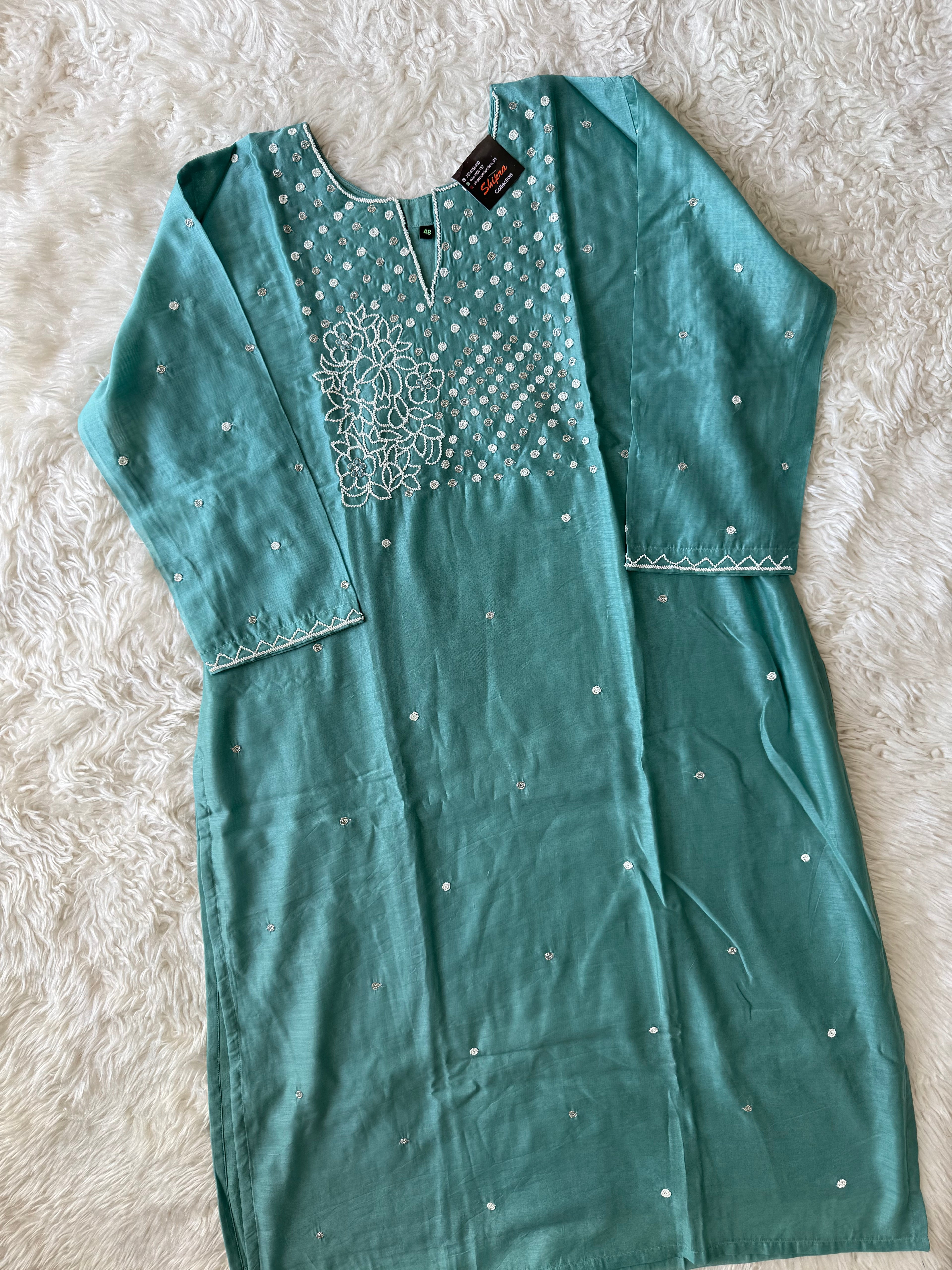 “Plus Size” Pure Chanderi Silk Kurti Pant Dupatta Set