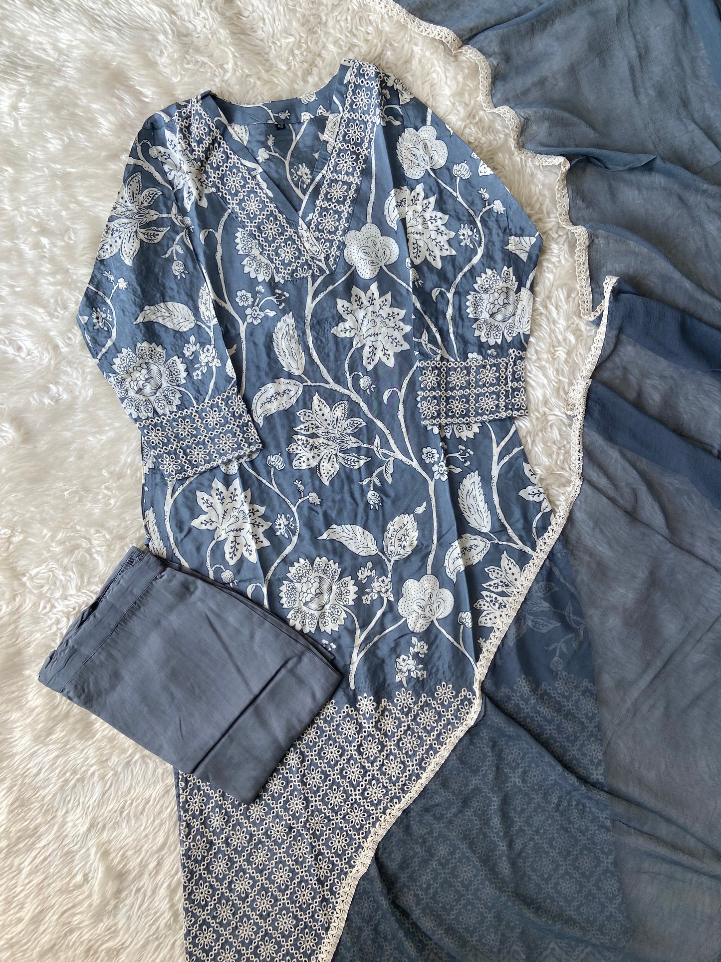 Crepe Silk Kurti Pant Dupatta Set