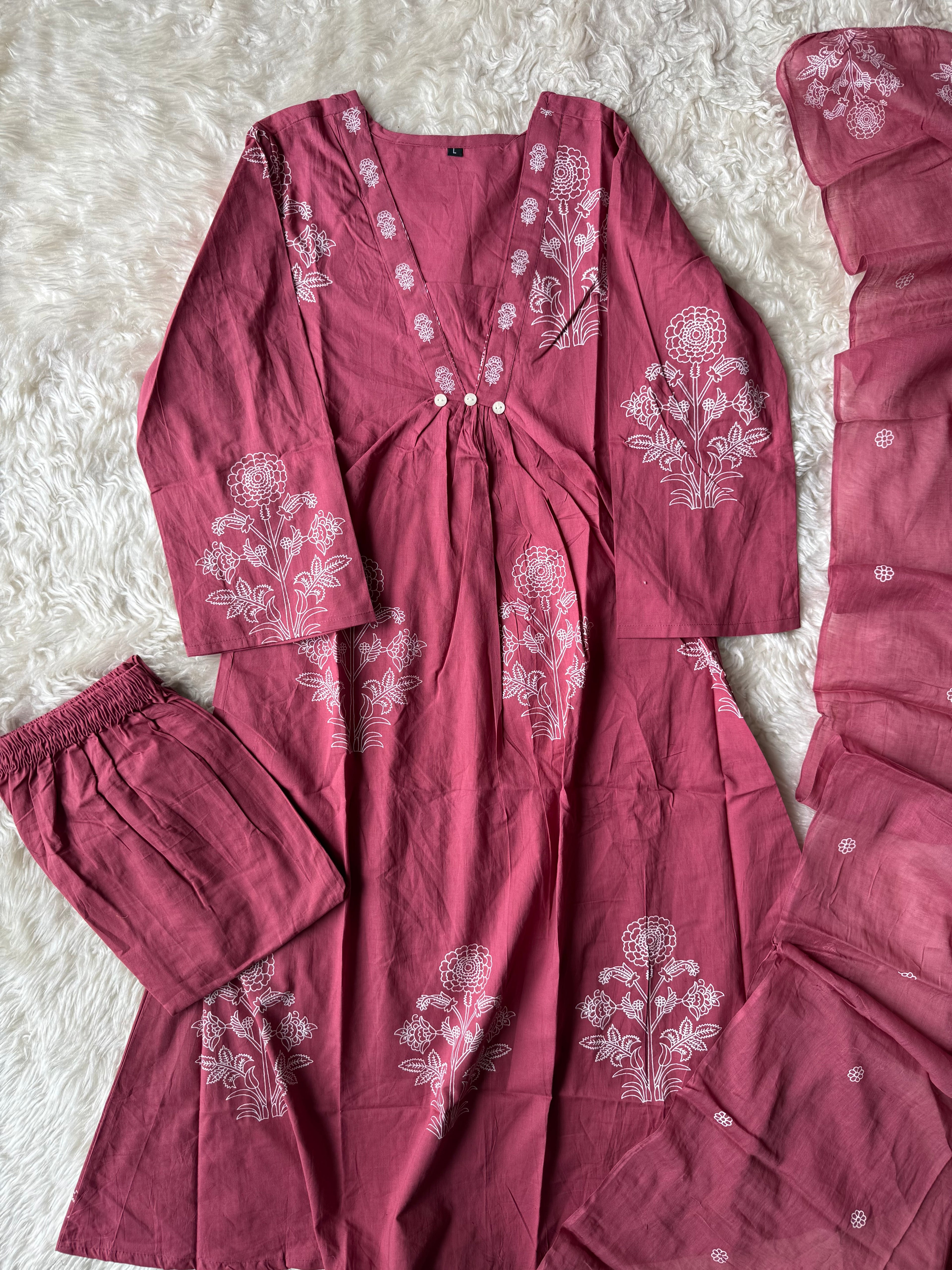 Budget Friendly Kurti Pant Dupatta Set