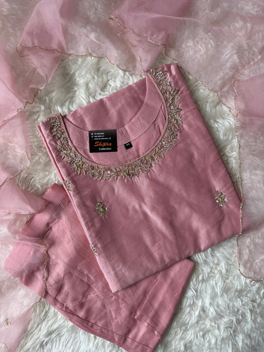 Chanderi Silk Kurti Pant Dupatta Set
