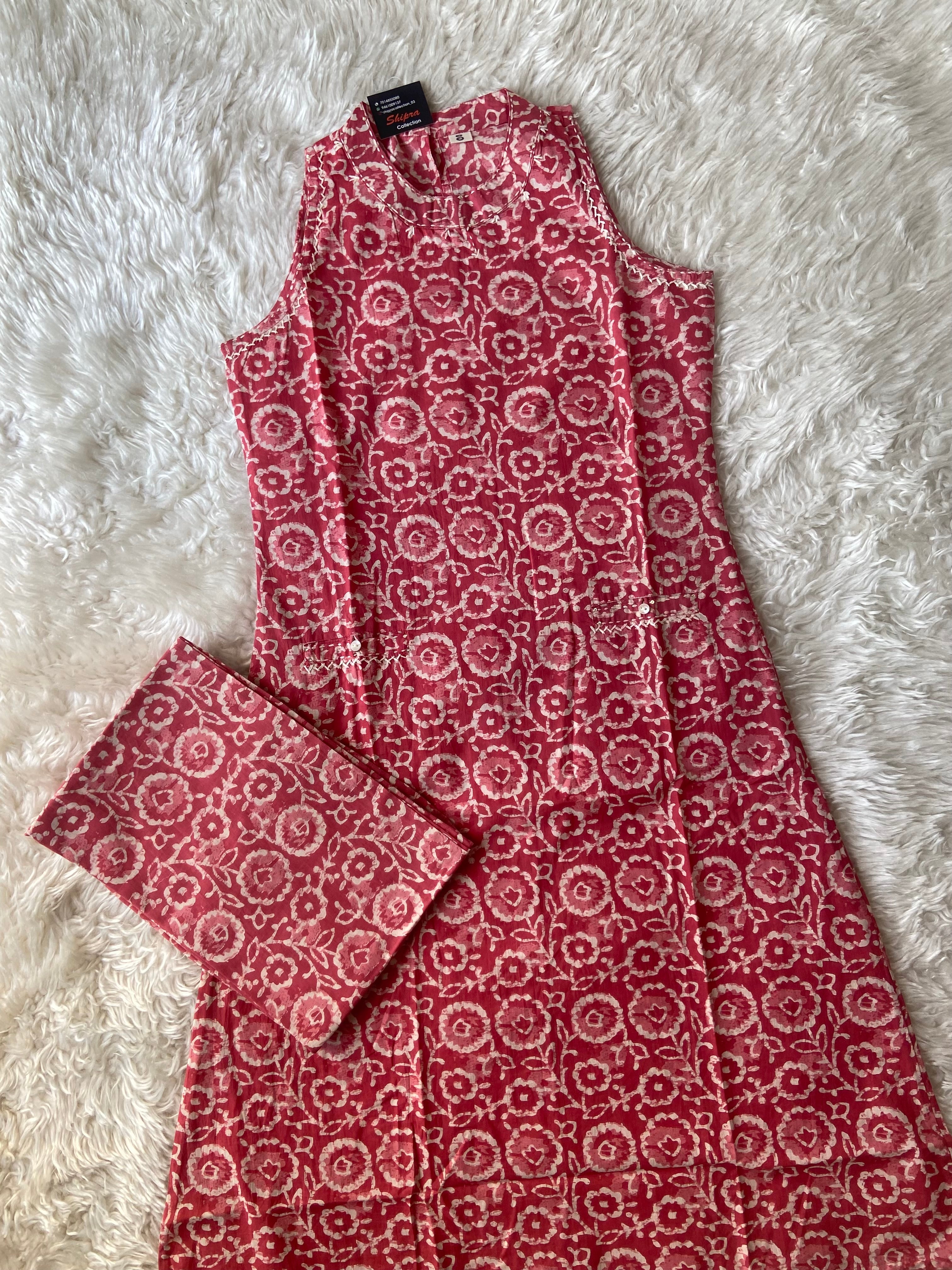 Pure Cotton Sleeveless Kurti Pant Set