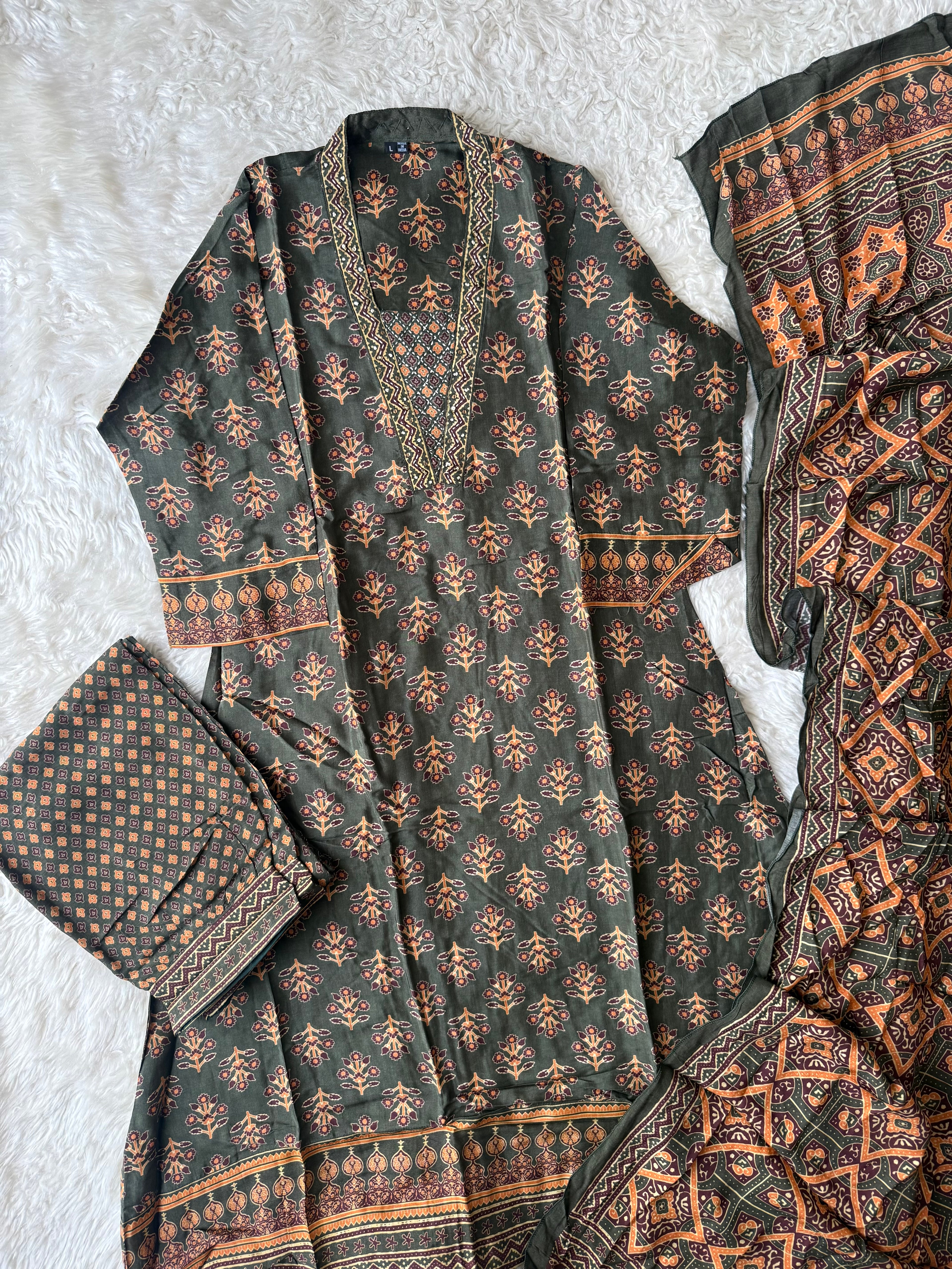 Crepe Silk Kurti Afghani Pant Dupatta Set