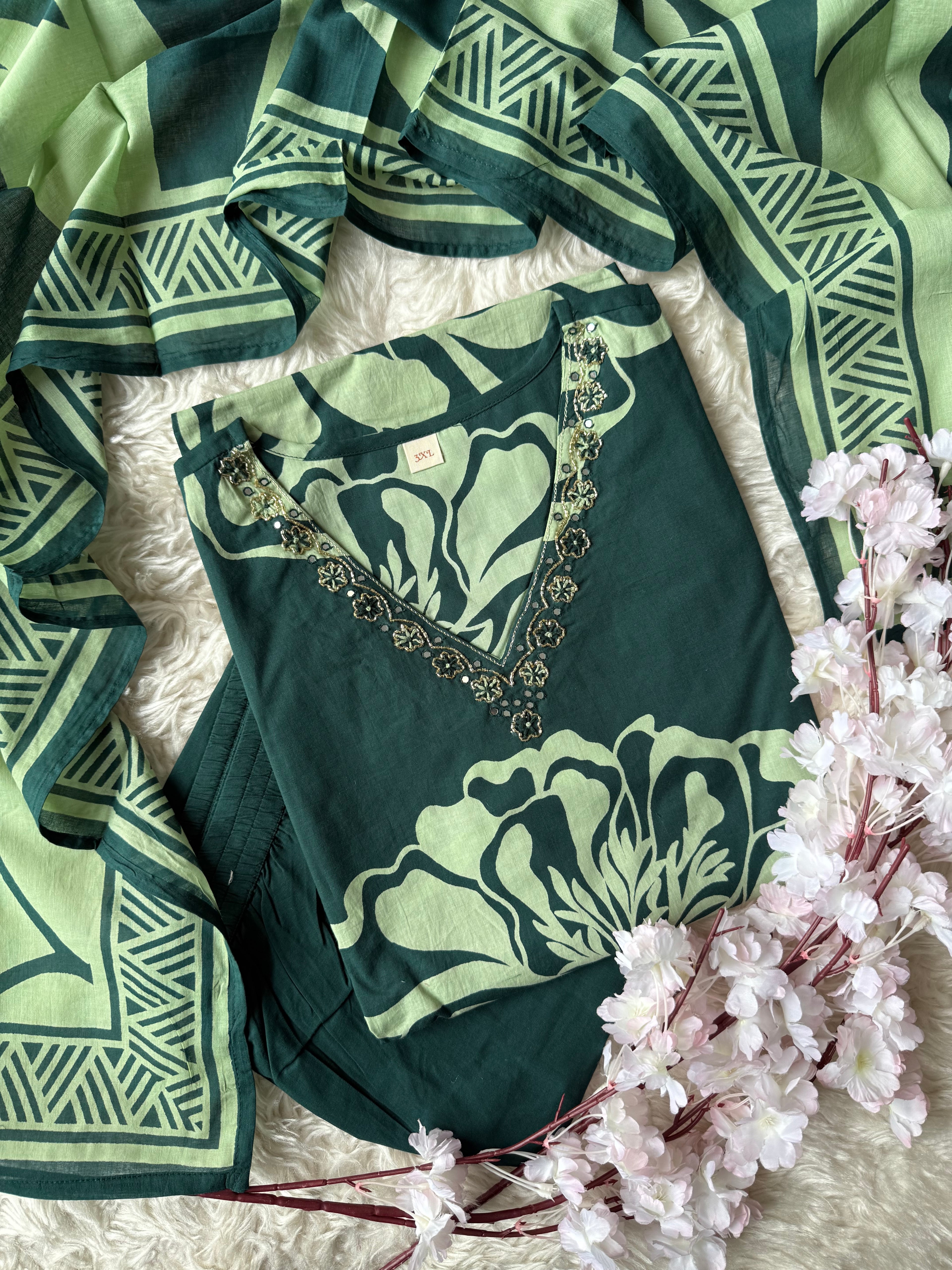 Premium Cotton Kurti Pant Dupatta Set
