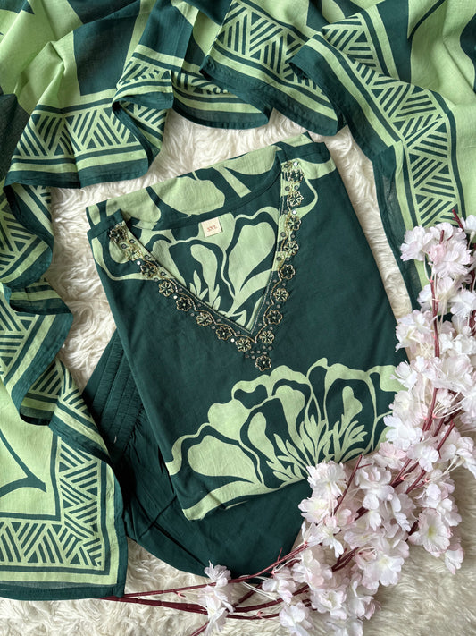 Premium Cotton Kurti Pant Dupatta Set