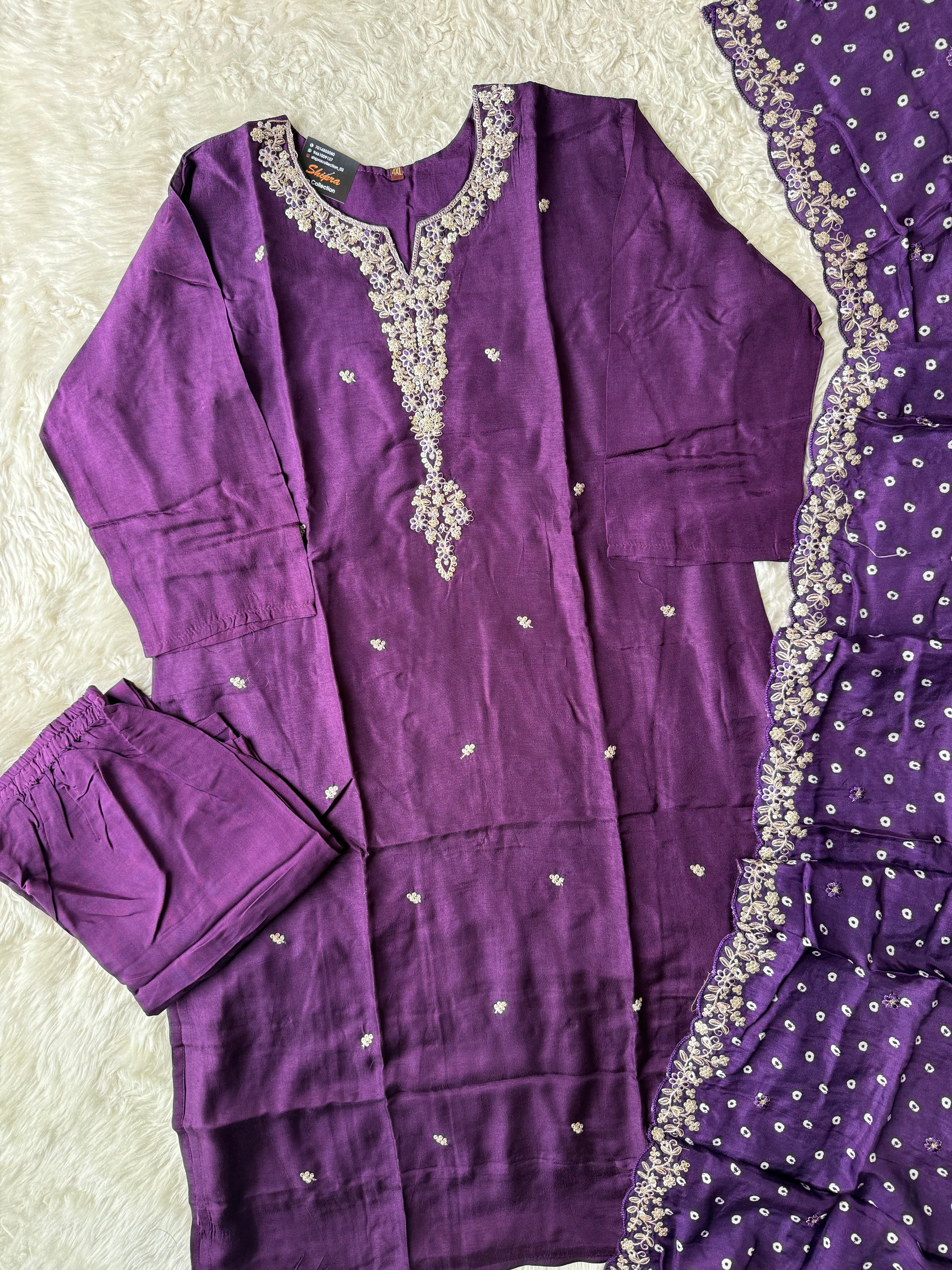 “Plus Size” Russian Silk Kurti Plazo Dupatta Set