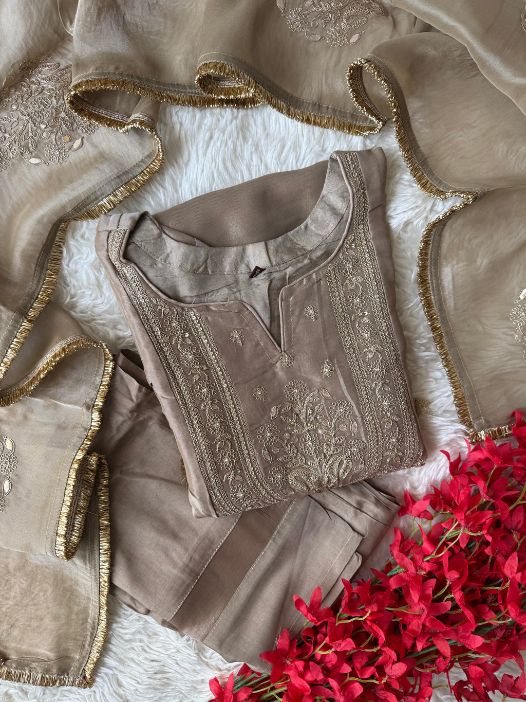 Tissue Shimmer Kurti Pant Dupatta Set