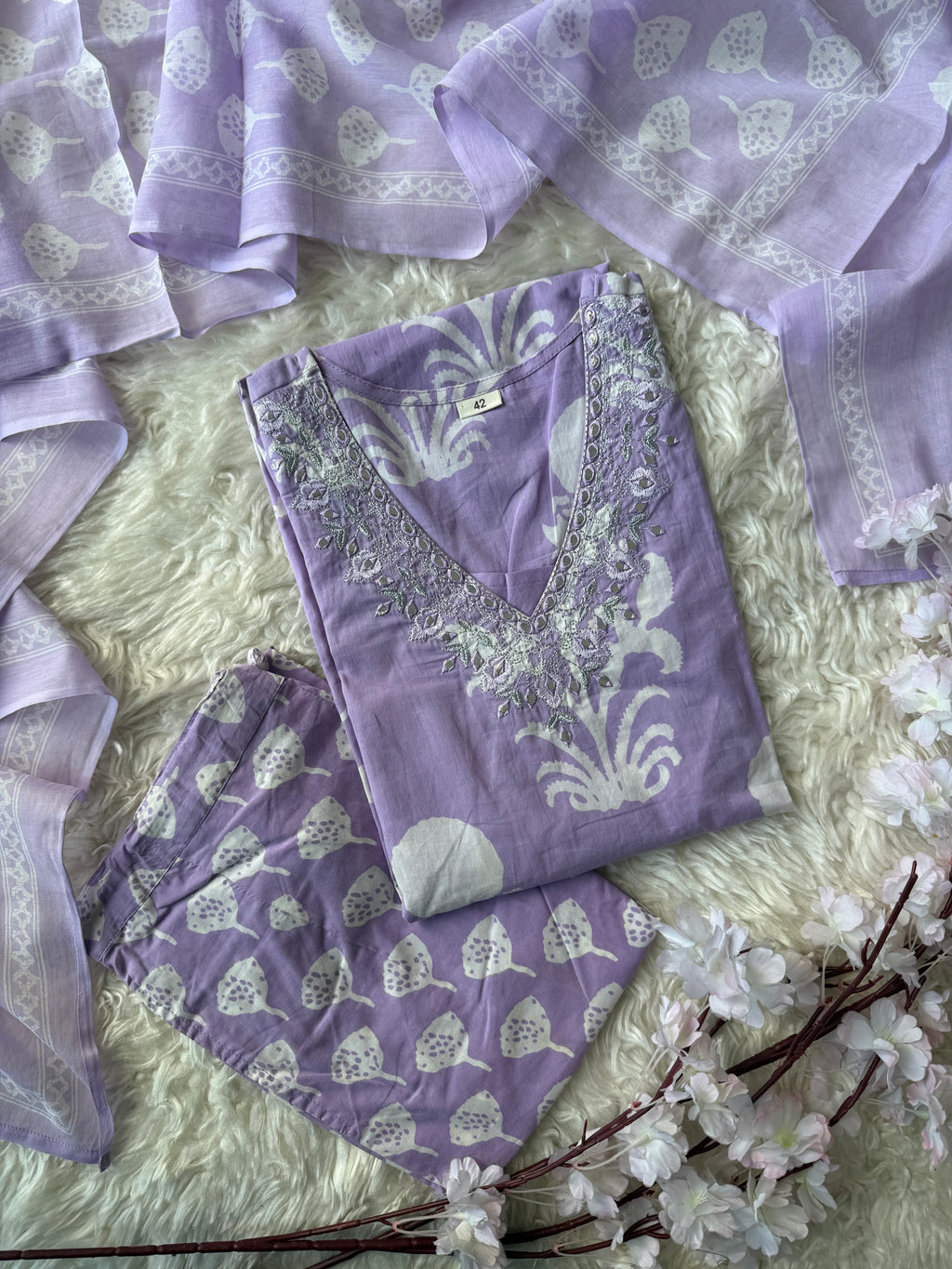 Breathable Cotton Kurti Pant Cotton Dupatta Set