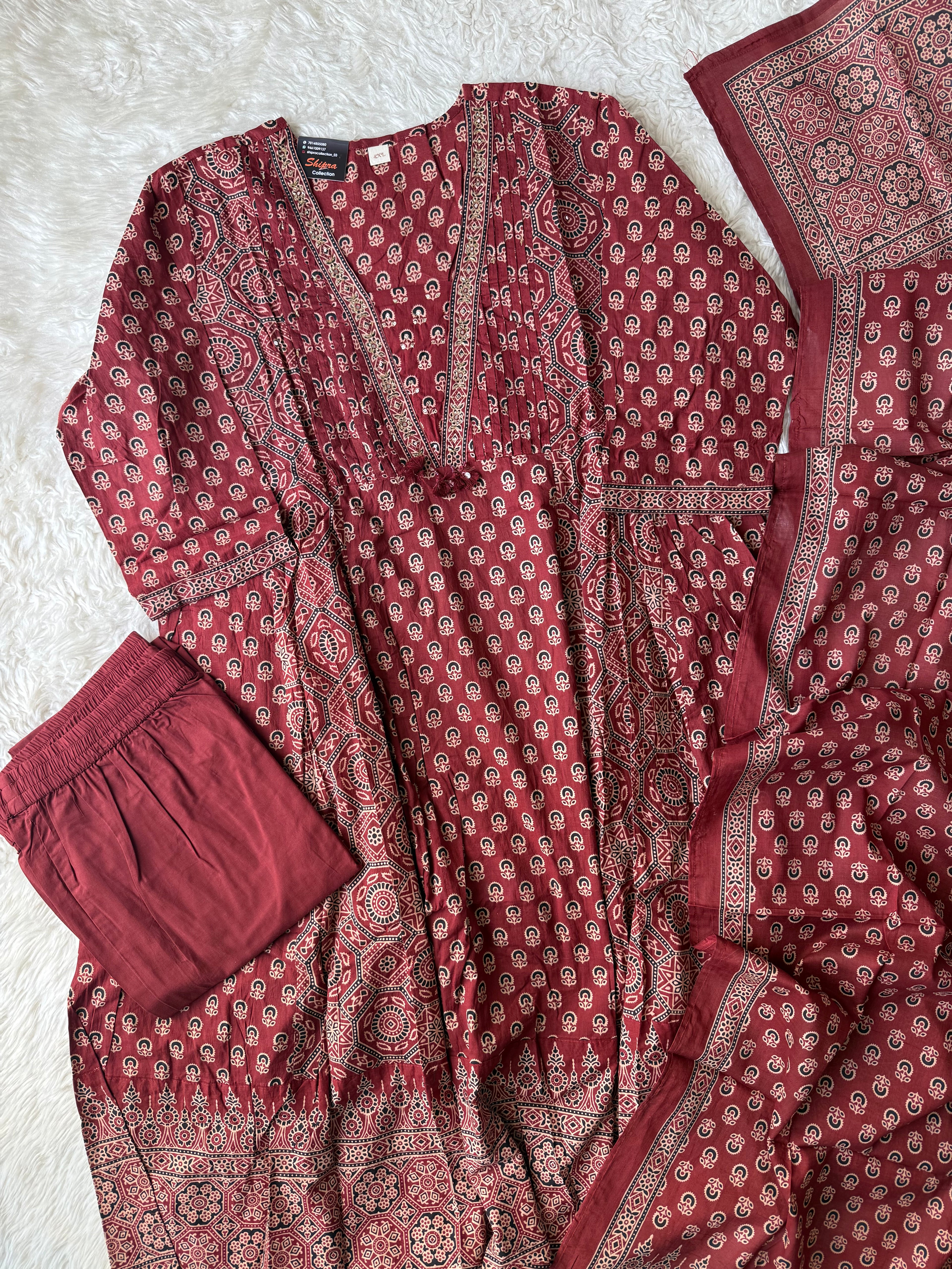Premium Cotton FLARE Kurti Pant Dupatta Set