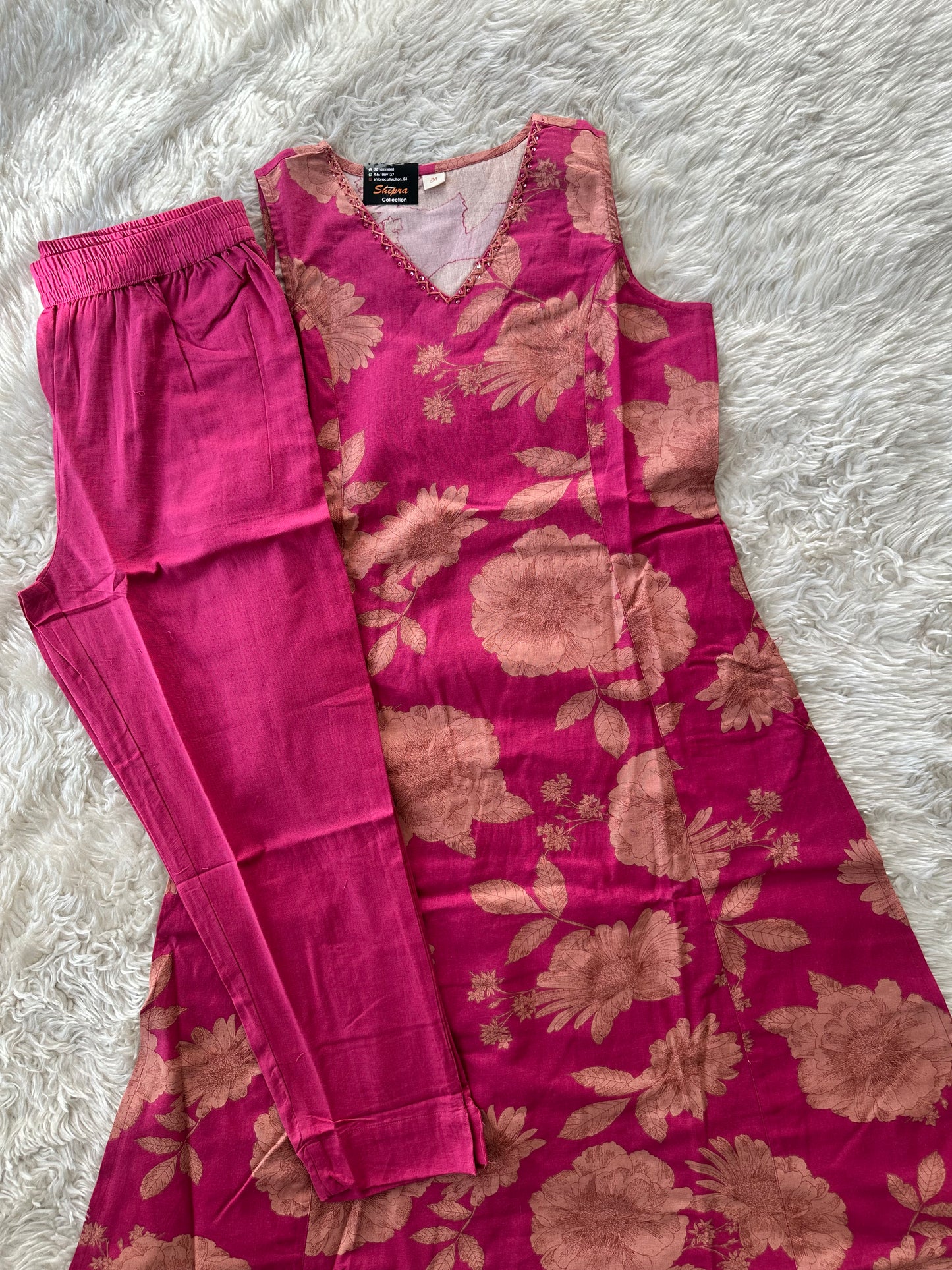 Khadi Cotton Sleeveless Kurti Pant Set