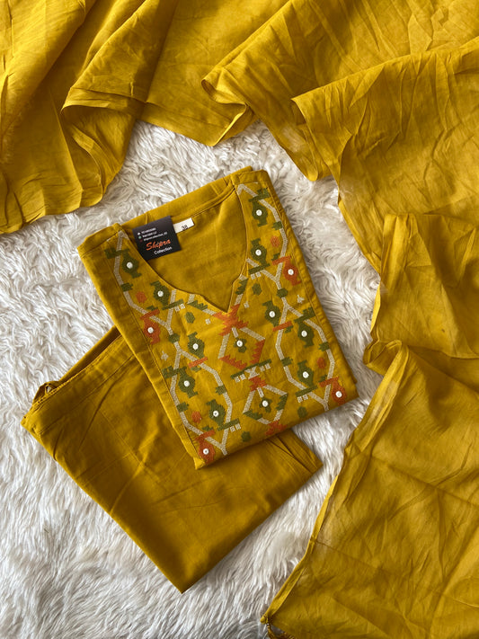 Mul Cotton Kurti Pant Dupatta Set