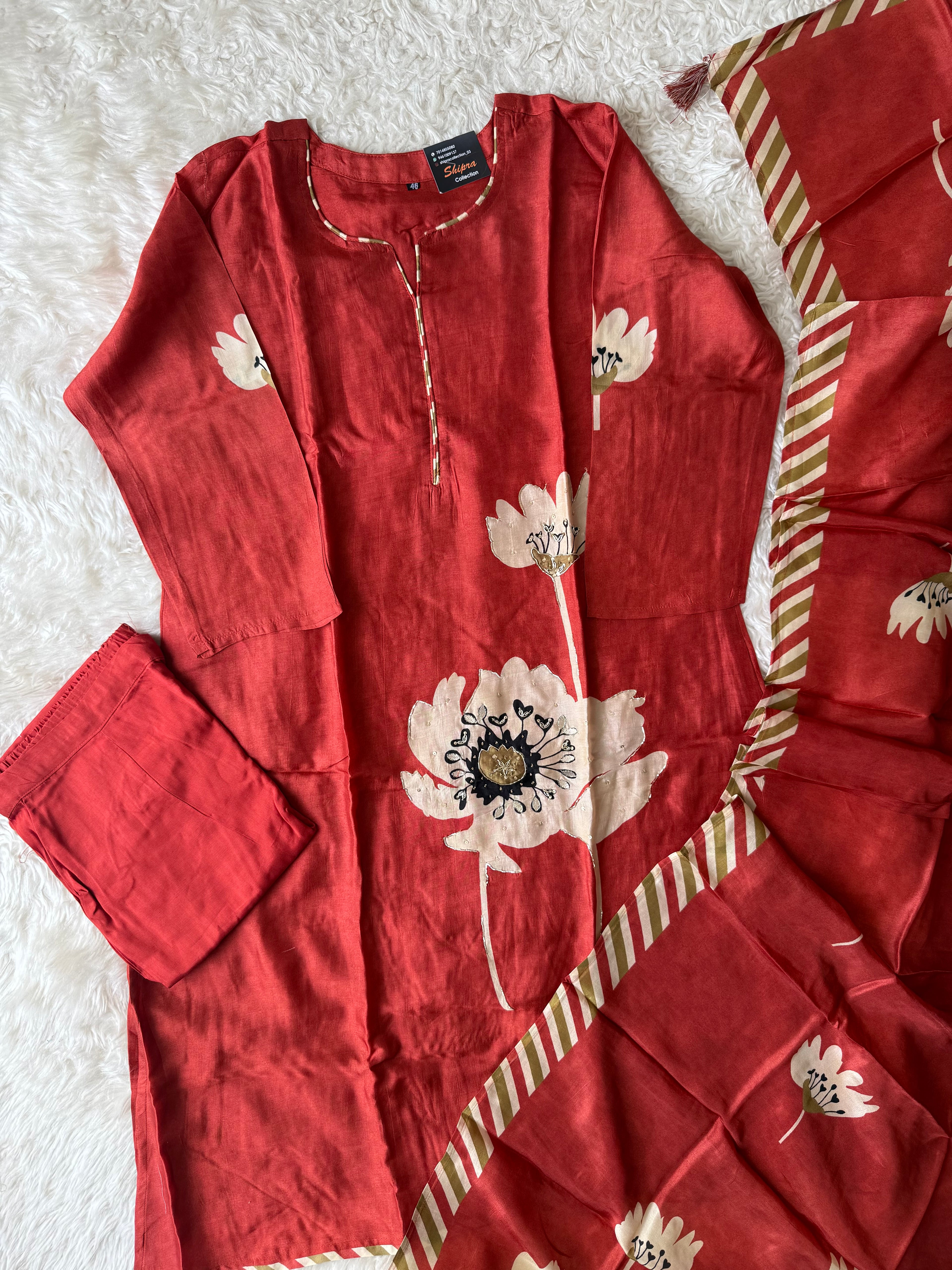 “ Plus Size” Russian Silk Kurti Pant Dupatta Set
