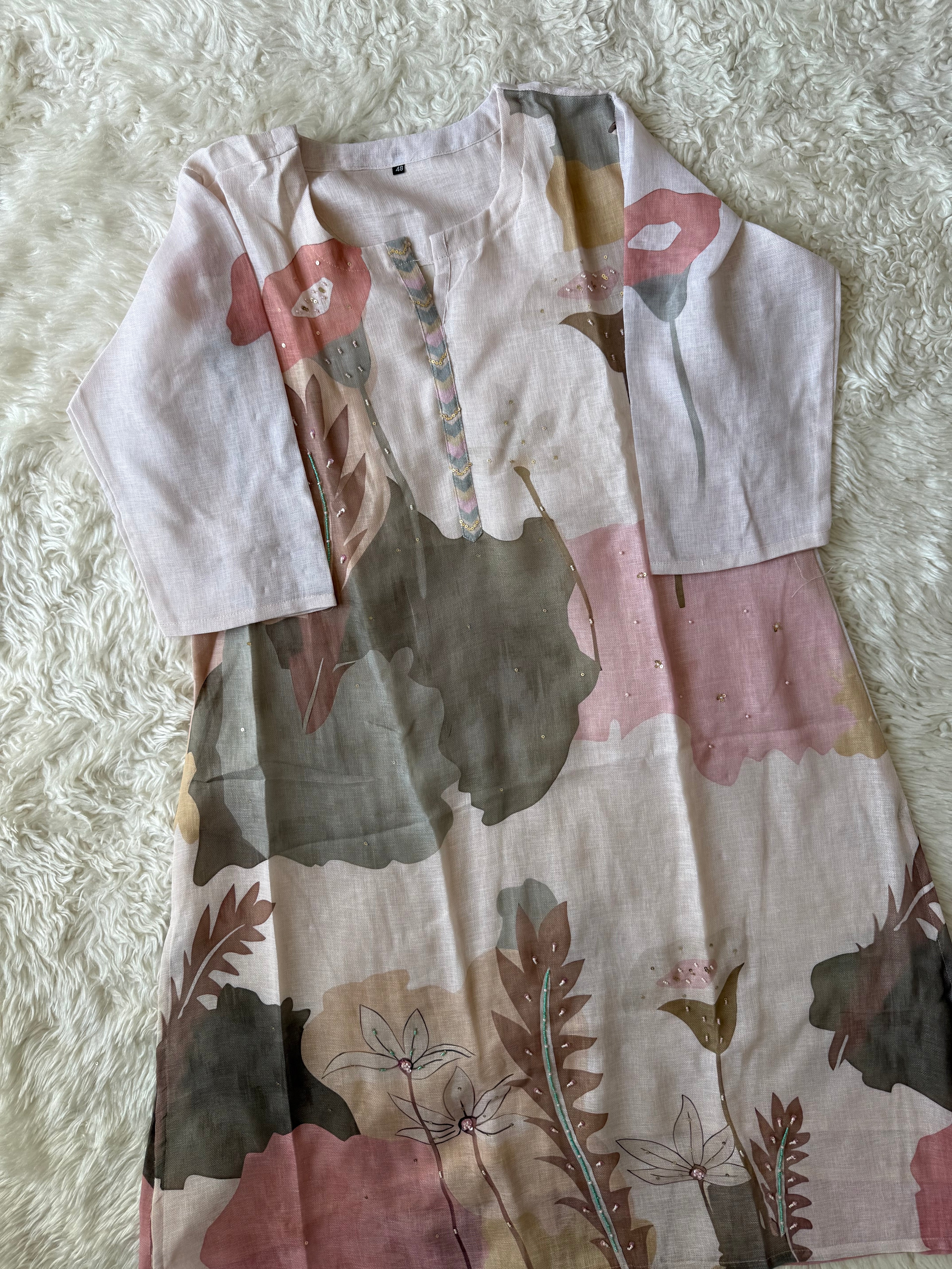 “Plus Size” Linen Kurti Pant Dupatta Set