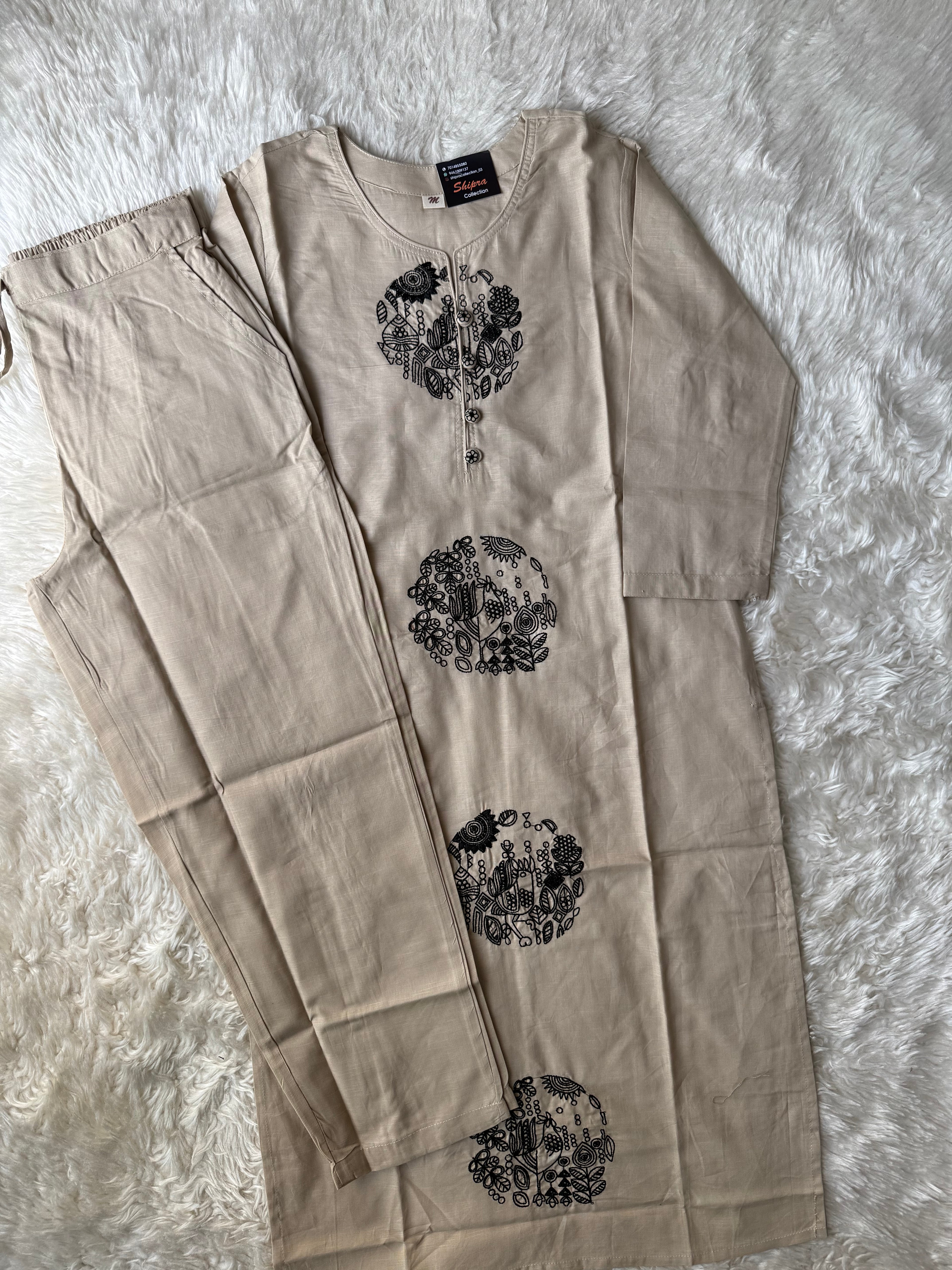 Slub Cotton Kurti Pant Set