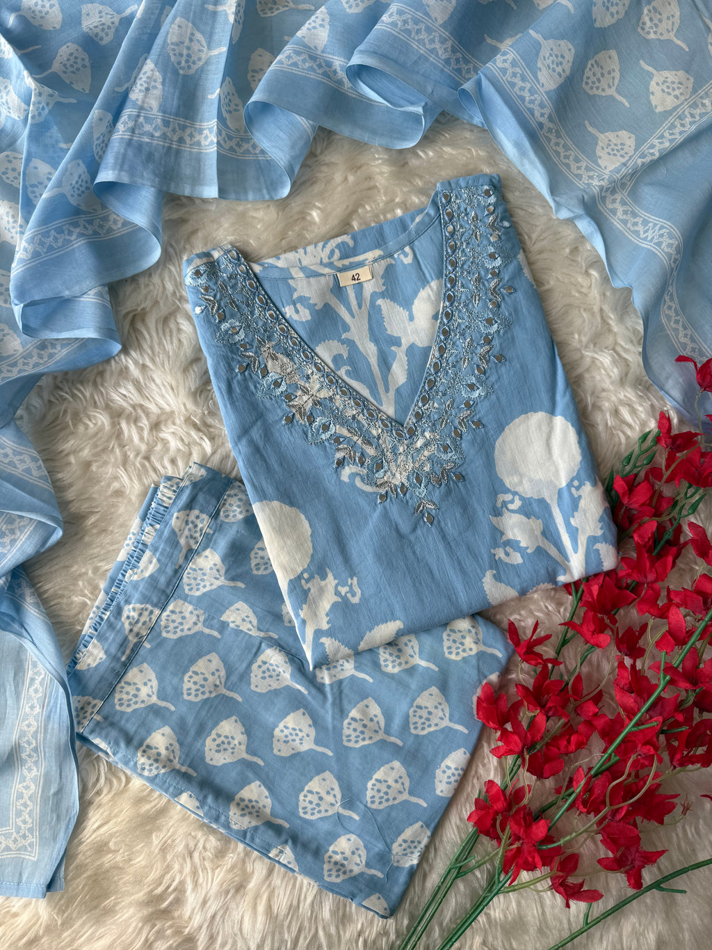 Breathable Cotton Kurti Pant Cotton Dupatta Set