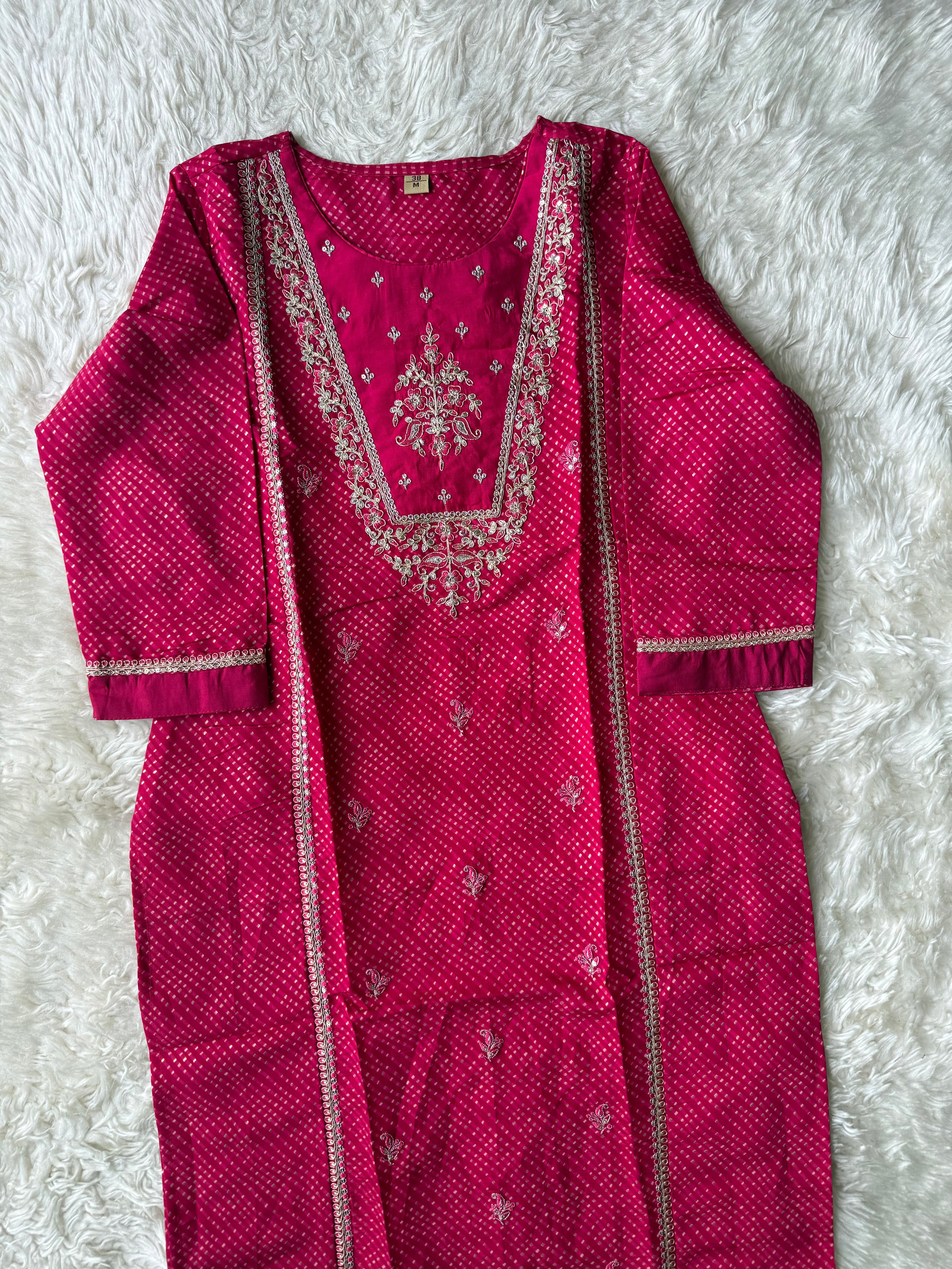 Pure Muslin Silk Kurti Pant Dupatta Set