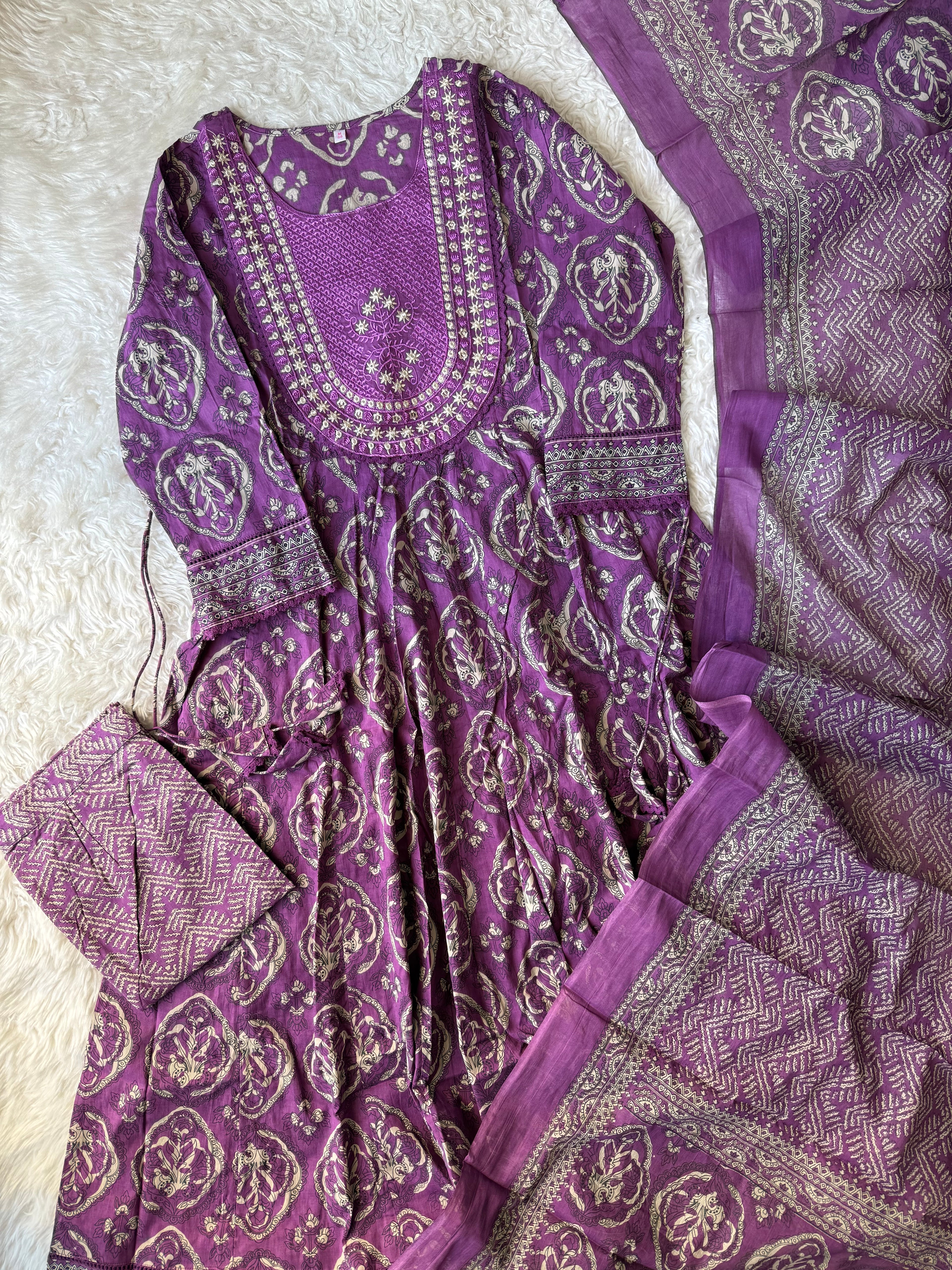 Premium Cotton Flare Kurti Pant Dupatta Set