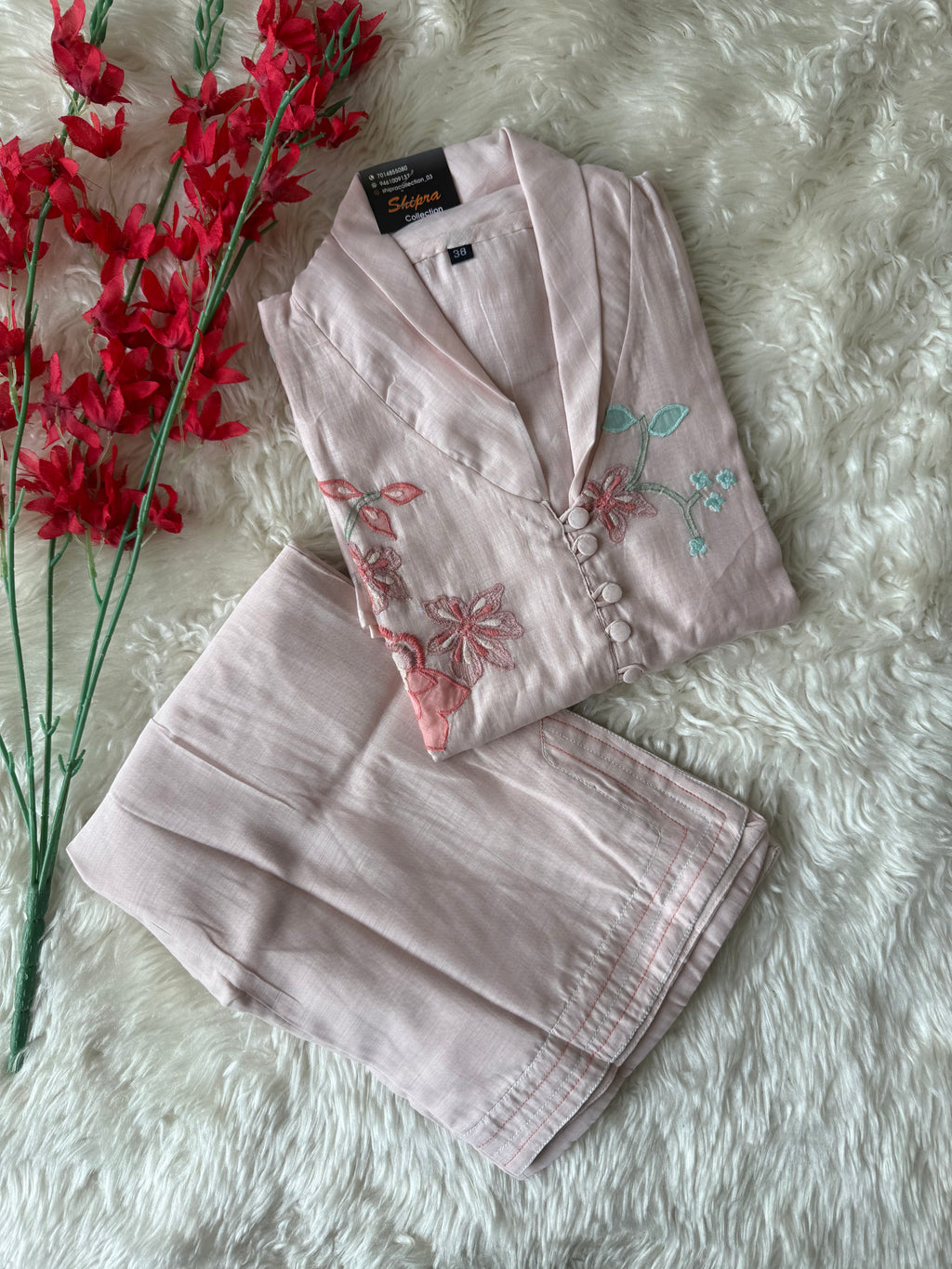 Mul Chanderi Thread work Co-ord Set