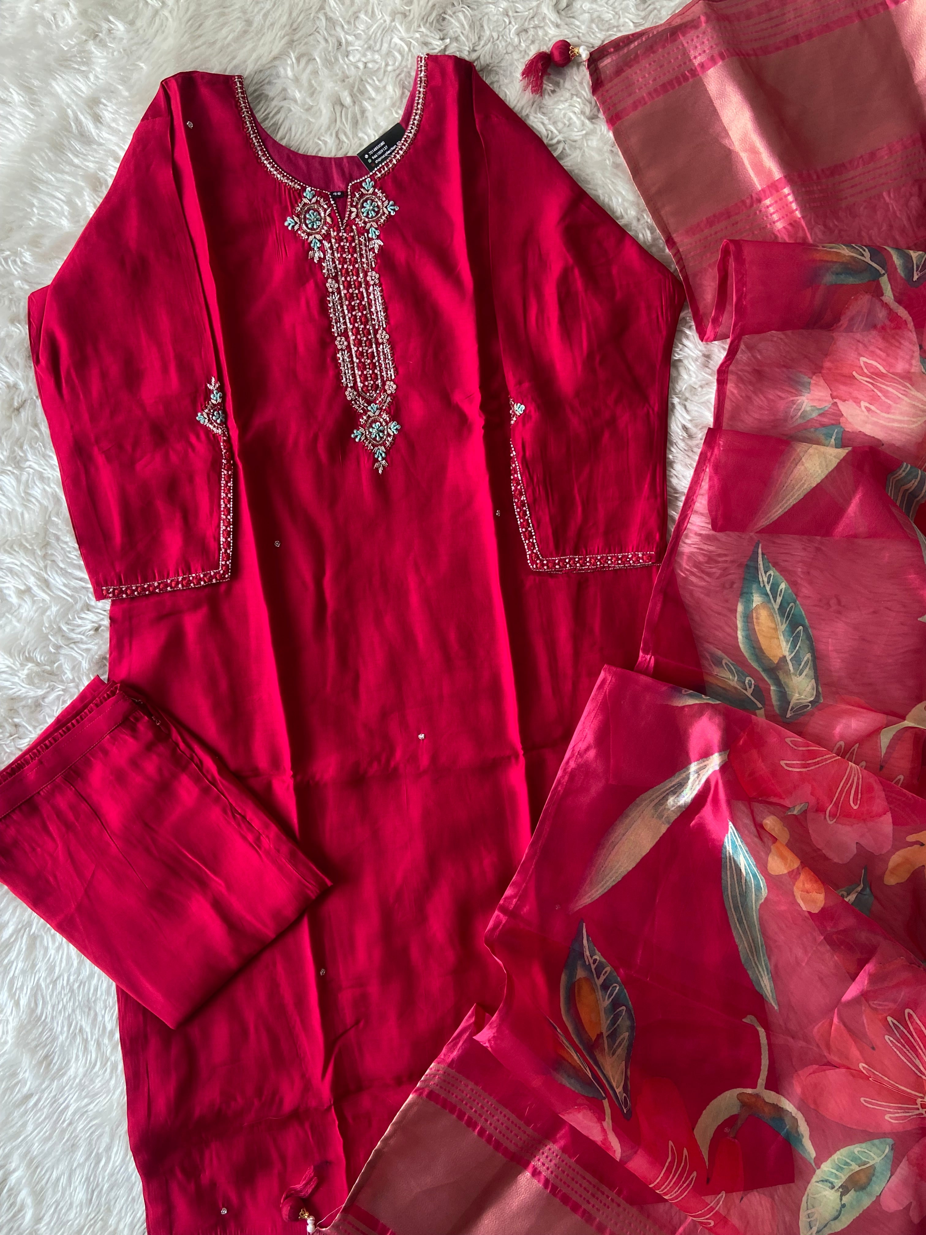 “Plus Size” Roman Silk Kurti Pant Dupatta Set