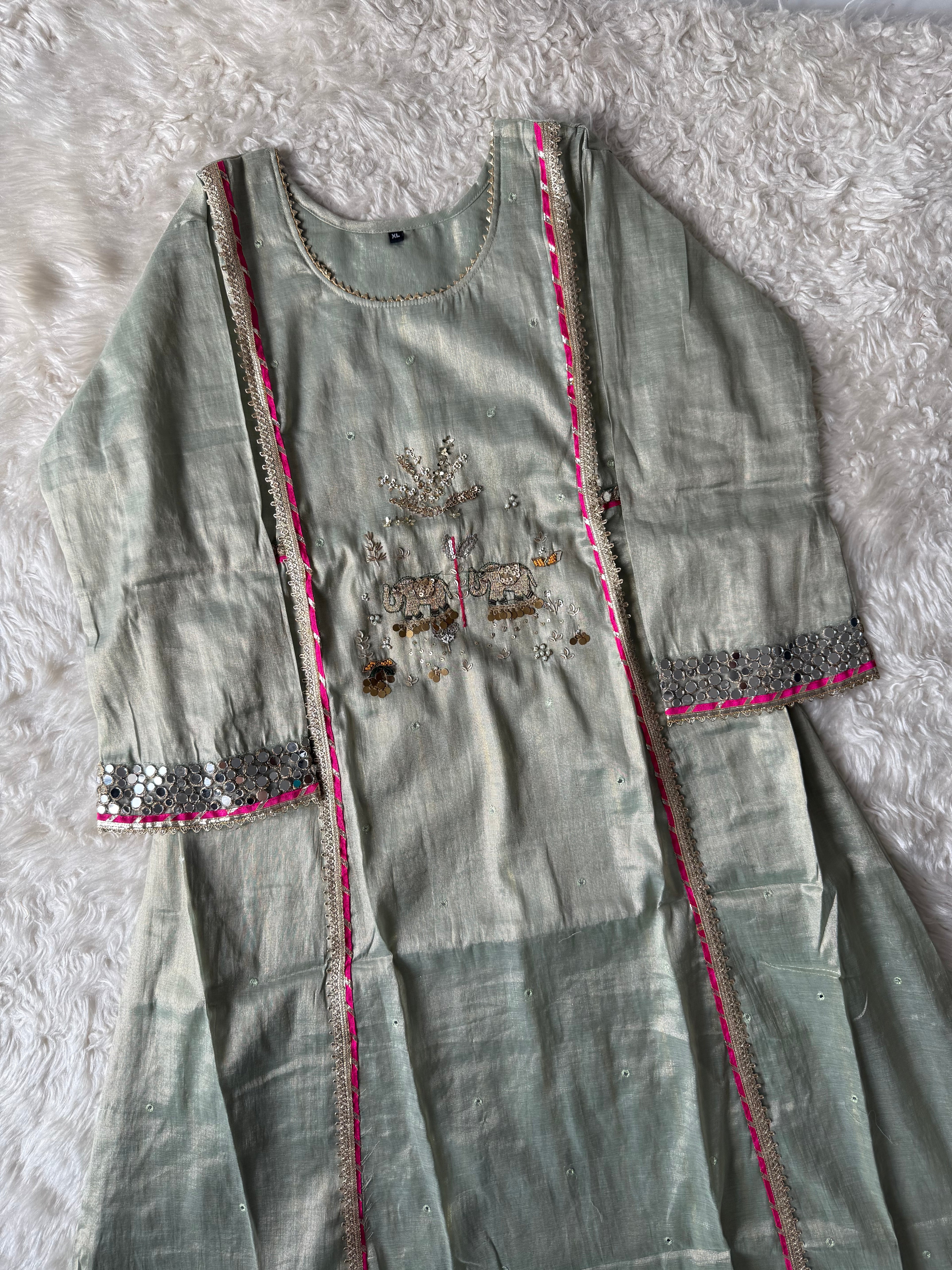 Tissue Shimmer Kurti Pant Dupatta Set