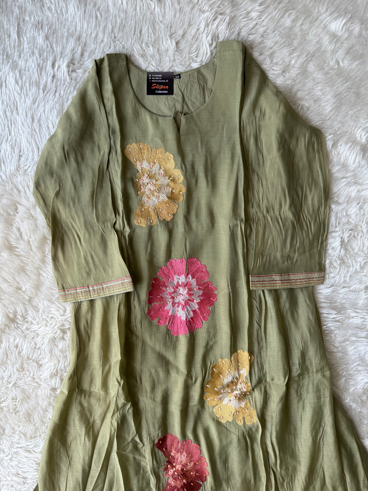 Mul Chanderi Kurti Pant Dupatta Set