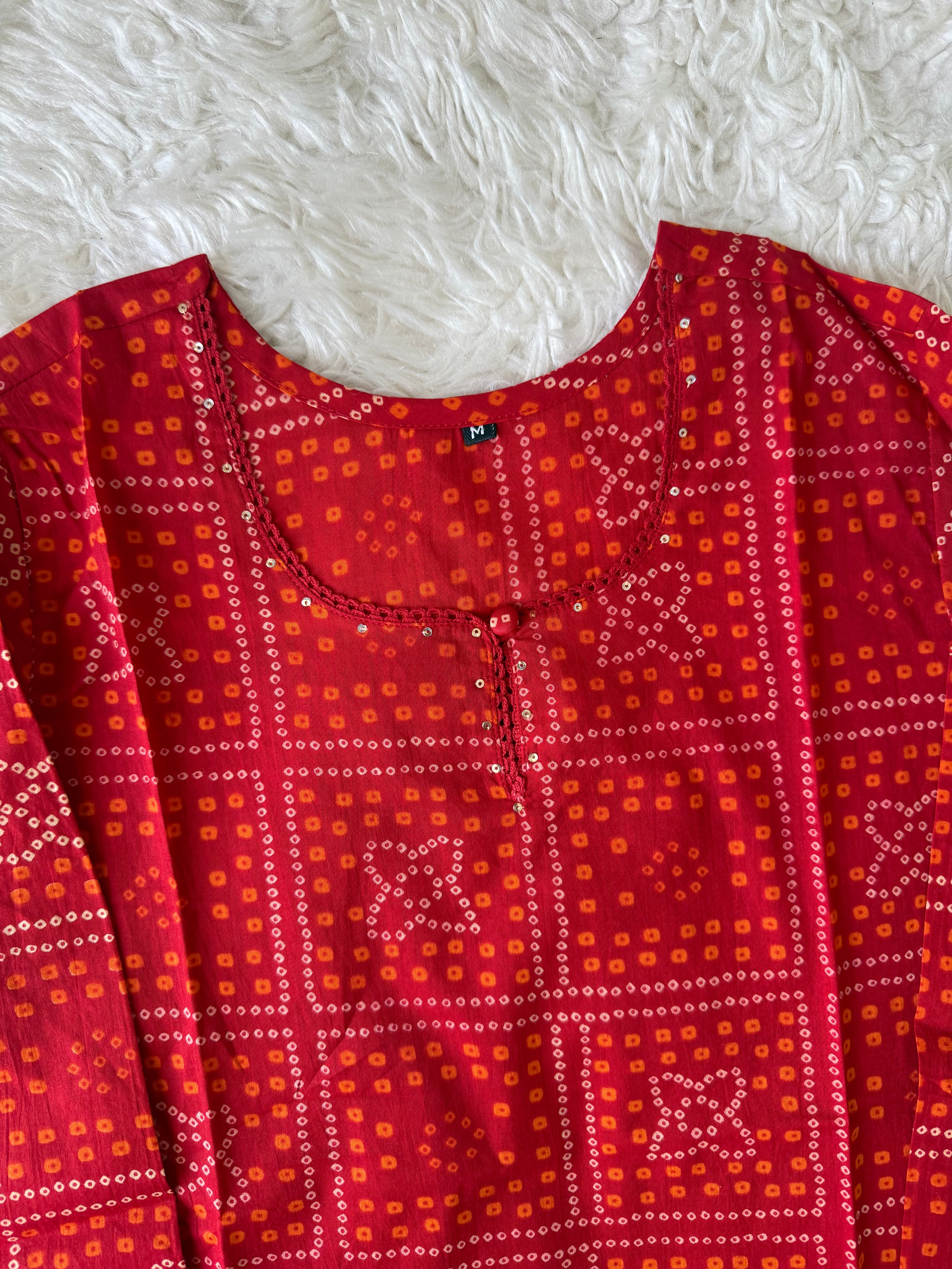 Premium Cotton Bandhej Kurti