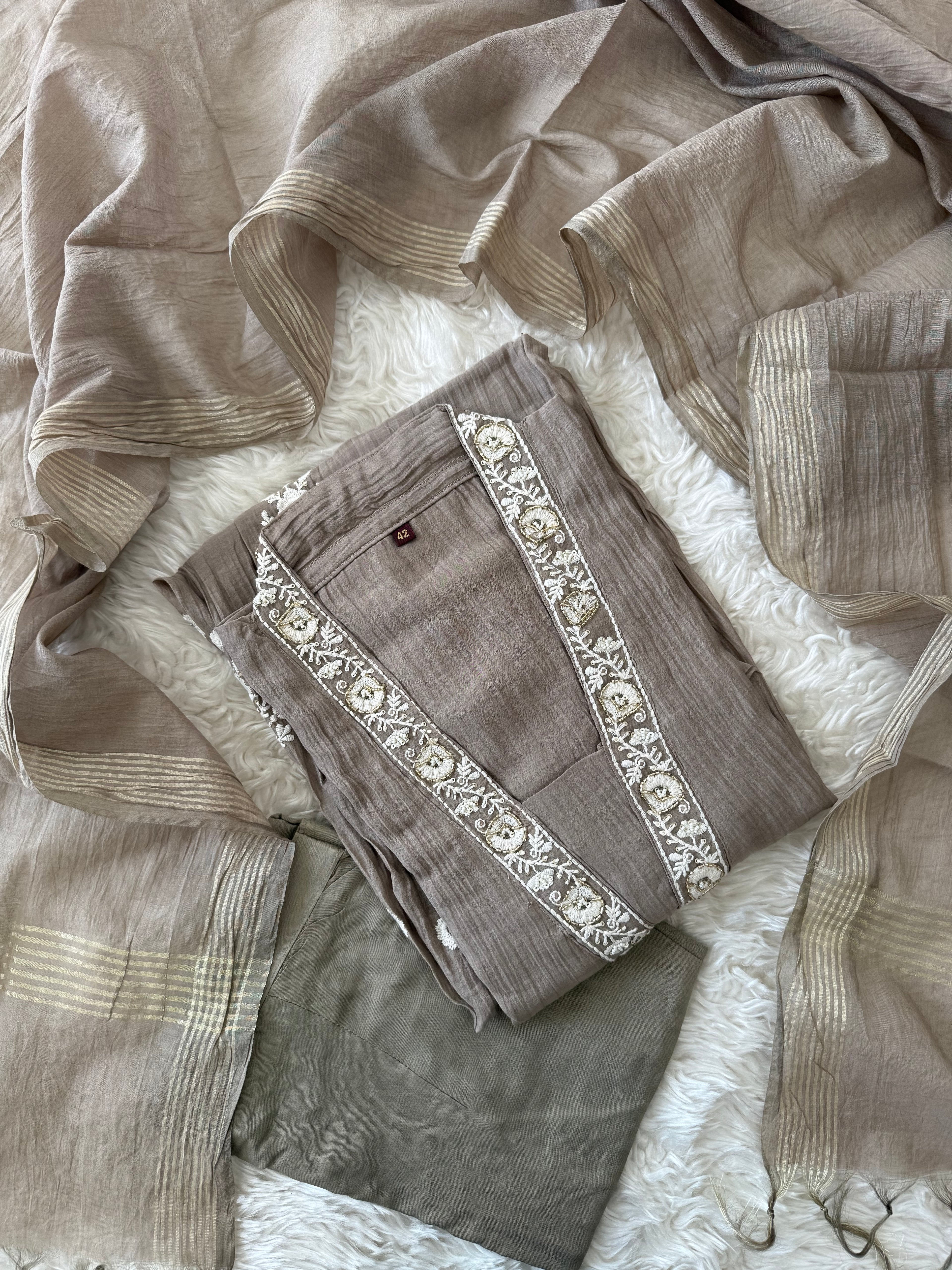 “Plus Size” Mul Chanderi Kurti Pant Dupatta Set